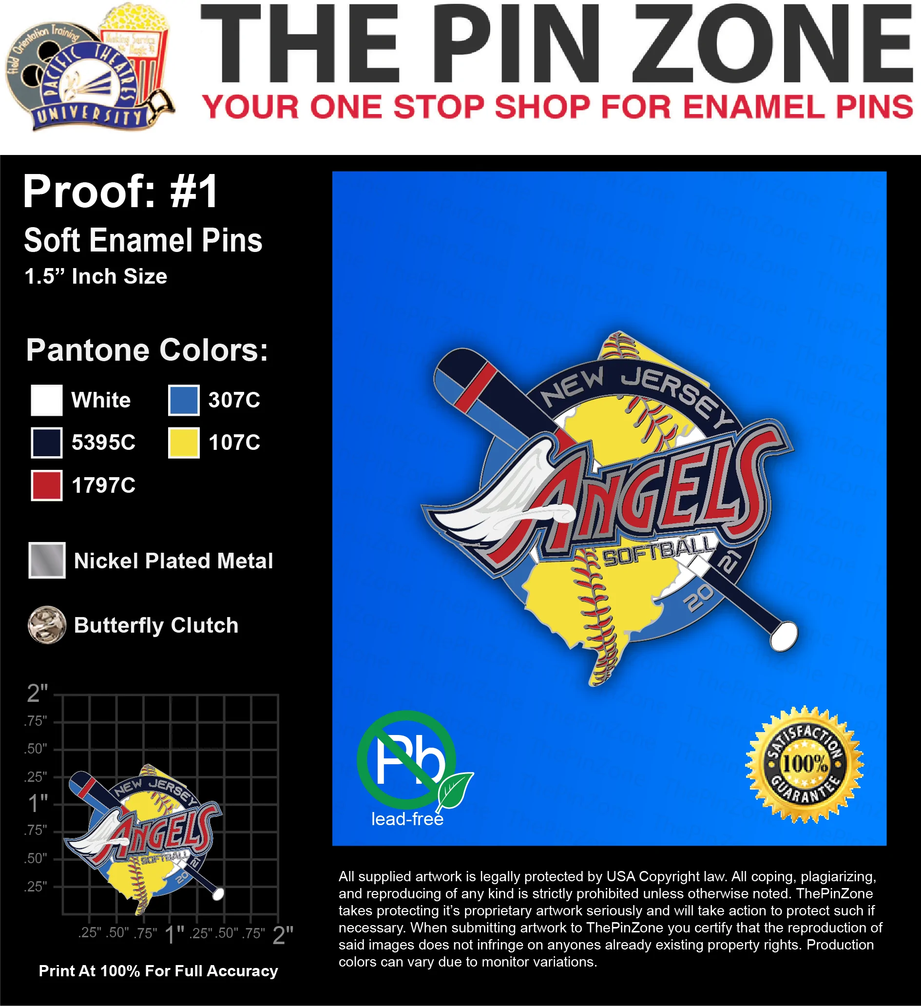 330 “ANGELS SOFTBALL” LAPEL PINS: PROOF #1