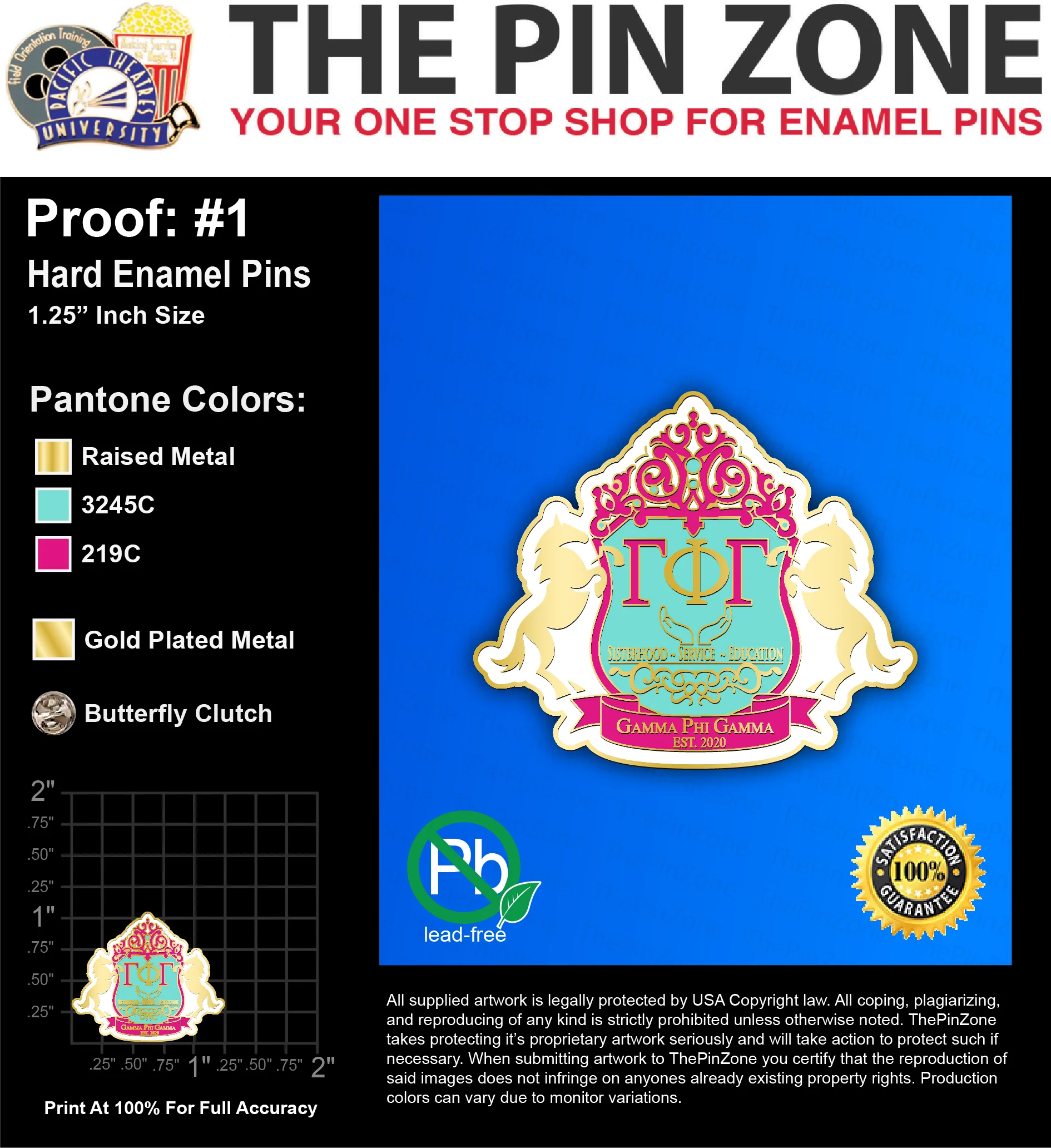50 “GAMMA PHI GAMMA” LAPEL PINS: PROOF #1