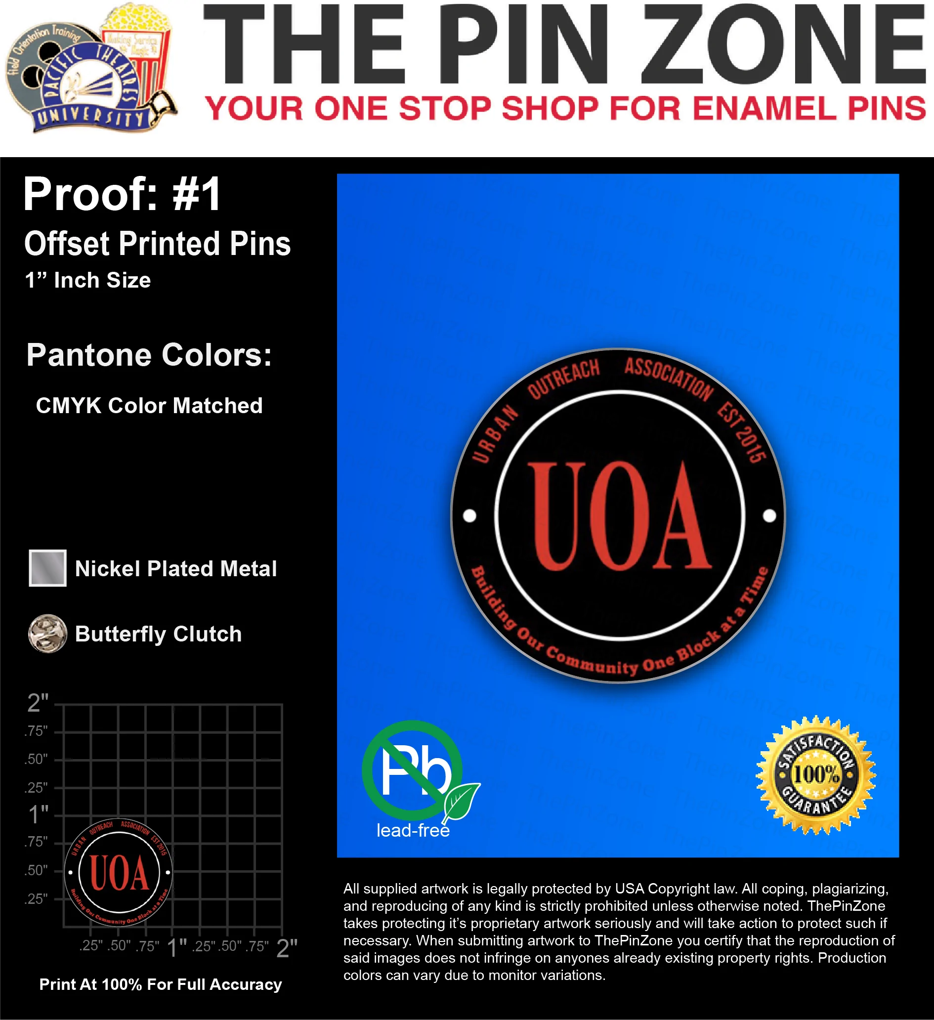 100 “UOA” LAPEL PINS: PROOF #1