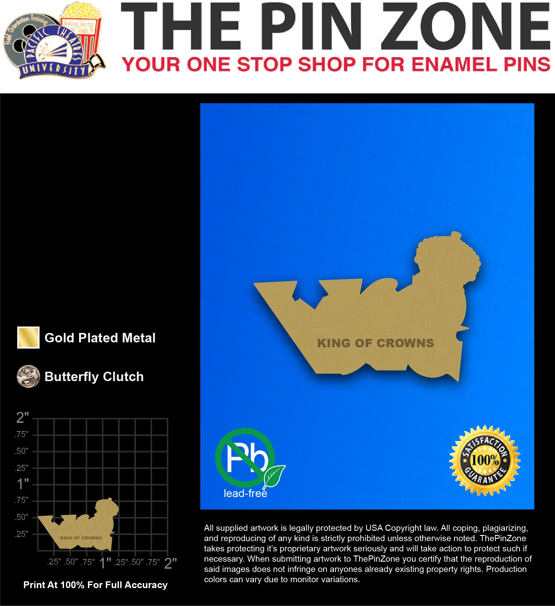 50 “KING CROWN” LAPEL: PINS PROOF #1