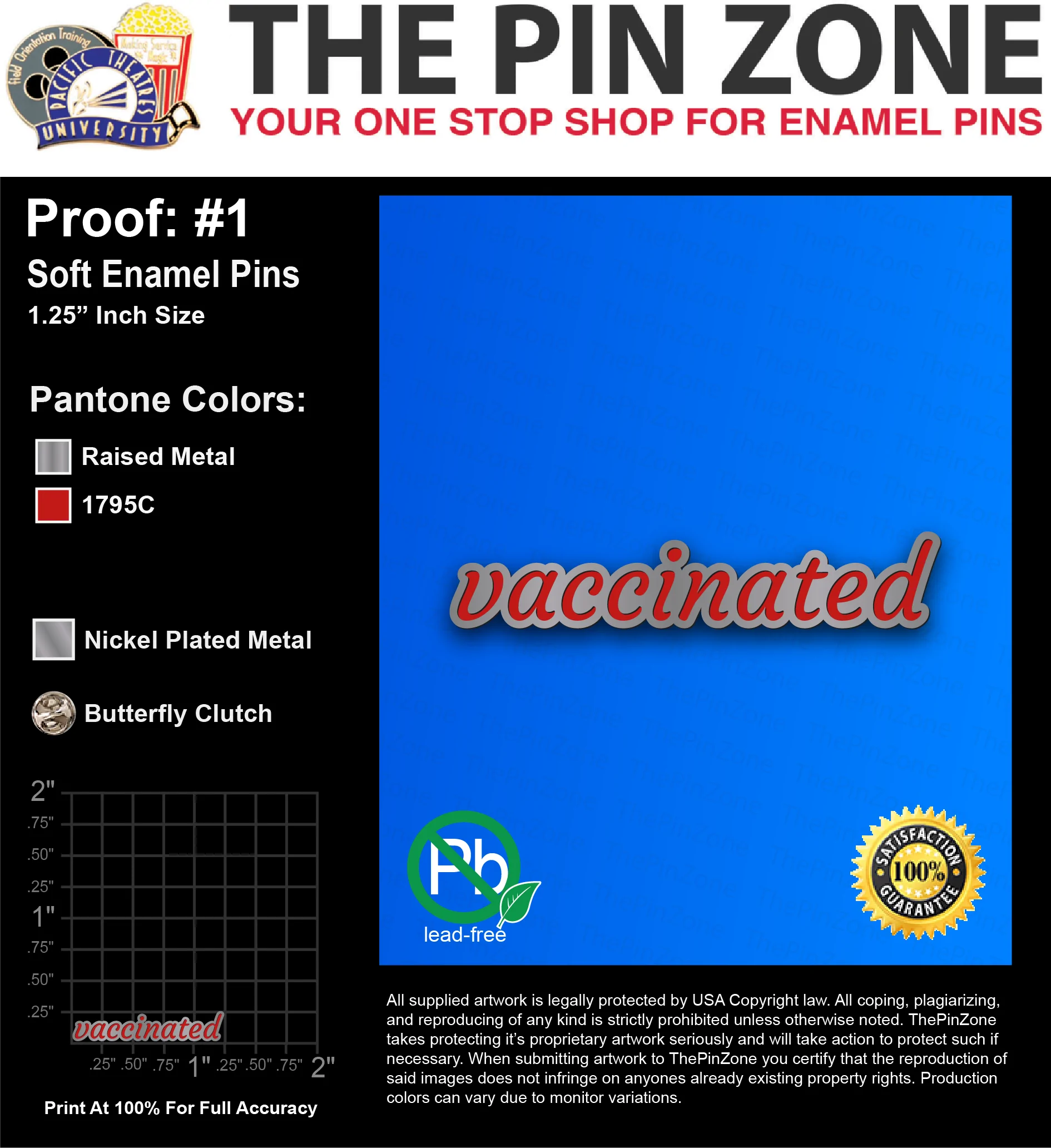 300 “VACCINATED” LAPEL PINS: PROOF #1