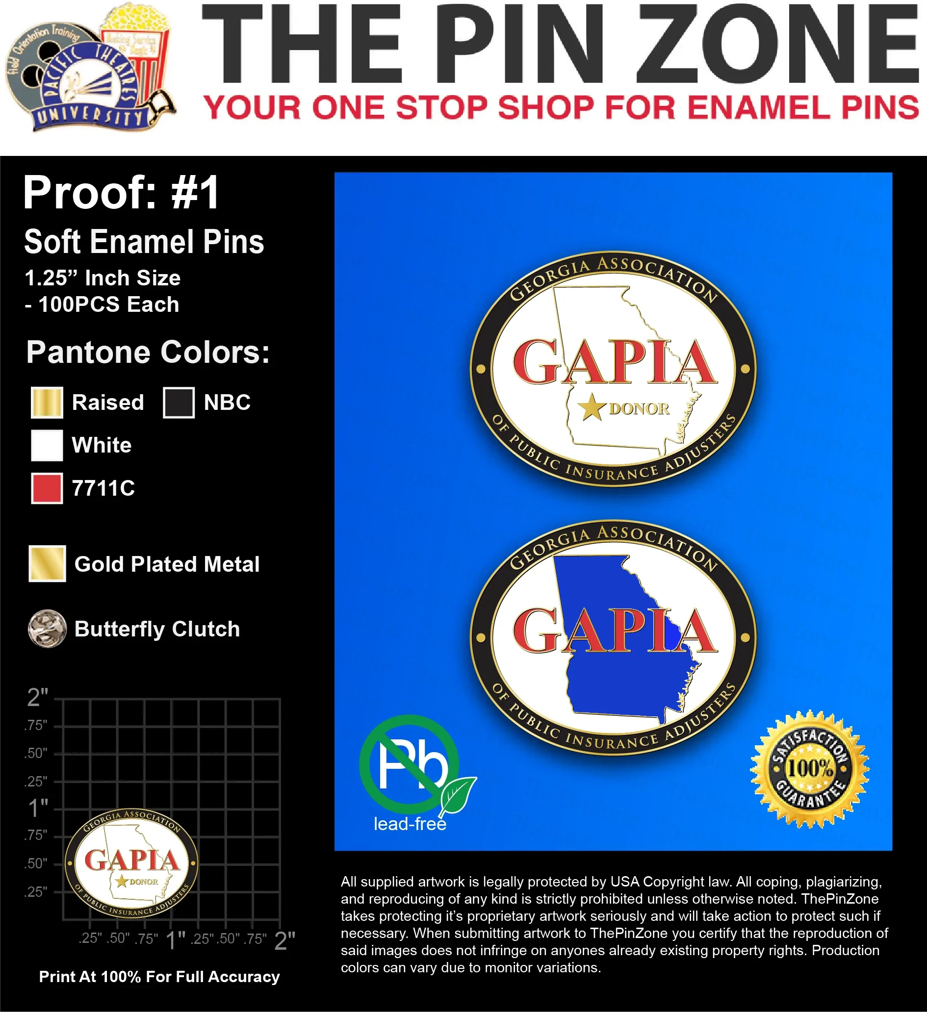 200 “GAPIA” LAPEL PINS: PROOF #1