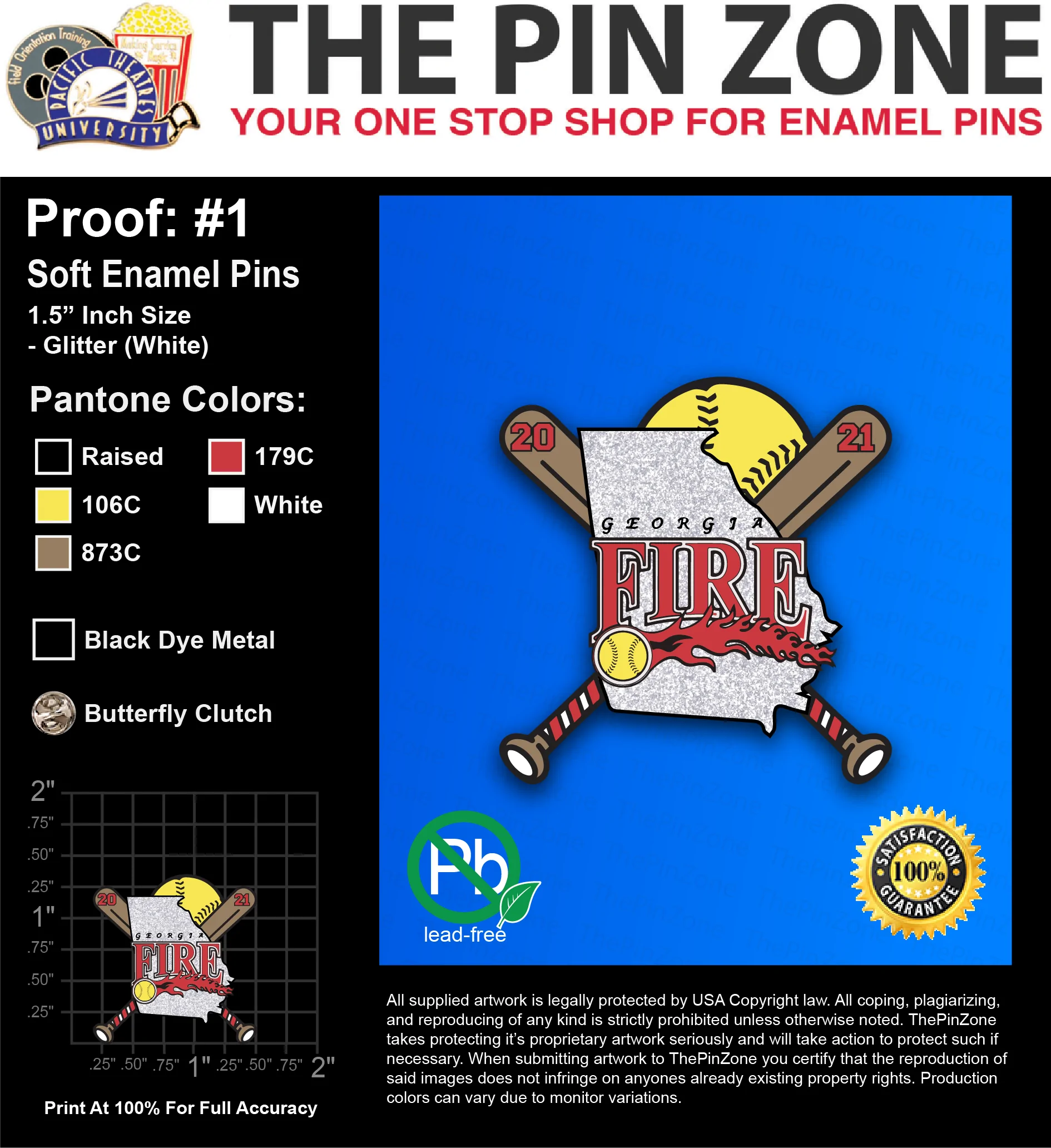 300 “GEORGIA FIRE” LAPEL PINS: PROOF #1