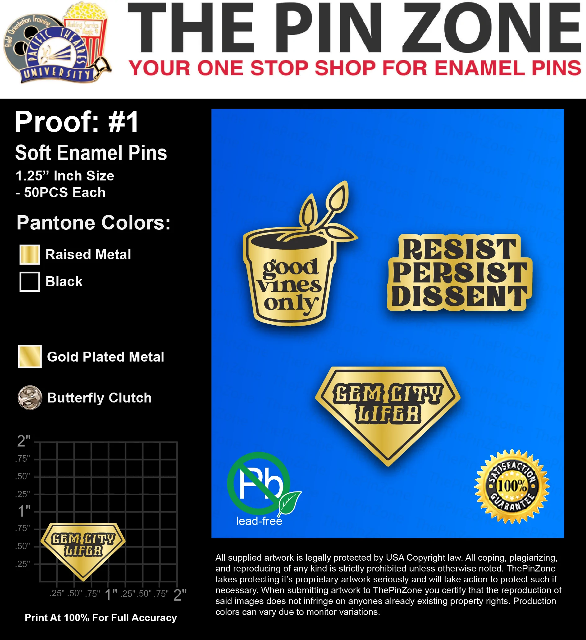 150 “VALERIE S” LAPEL PINS: PROOF #1