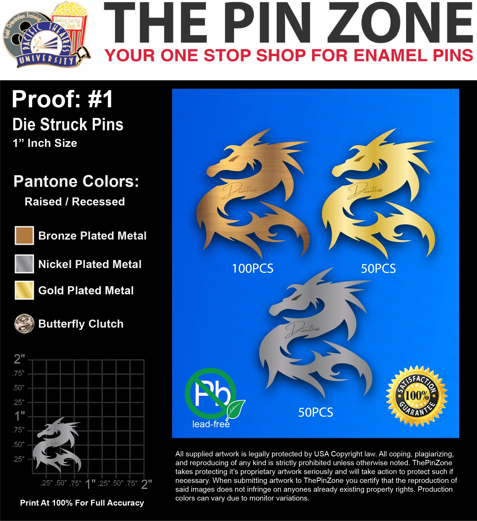 150 “FRANCIA B” LAPEL PINS: PROOF #1