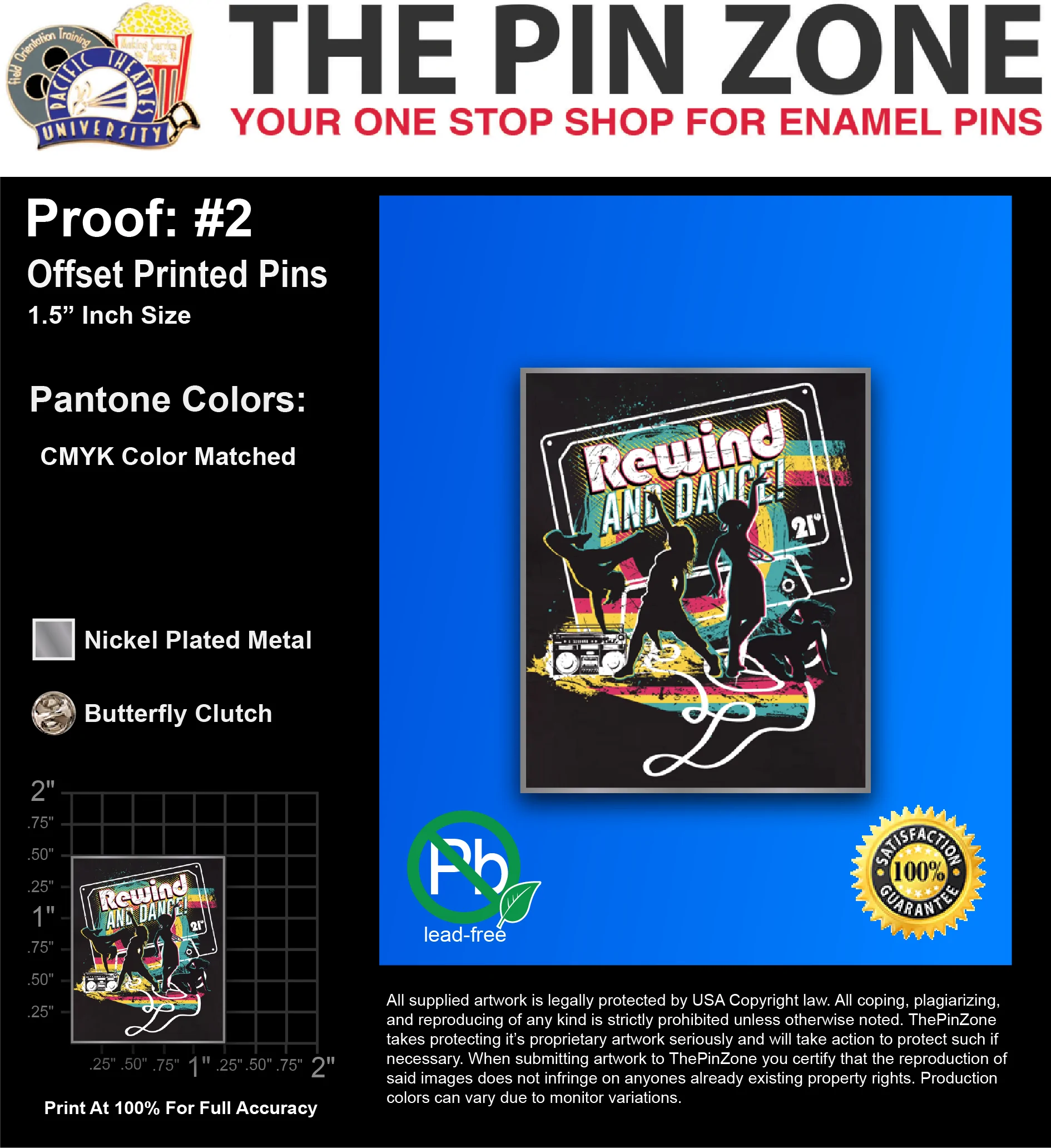 150 “REWIND DANCE” LAPEL PINS: PROOF #2