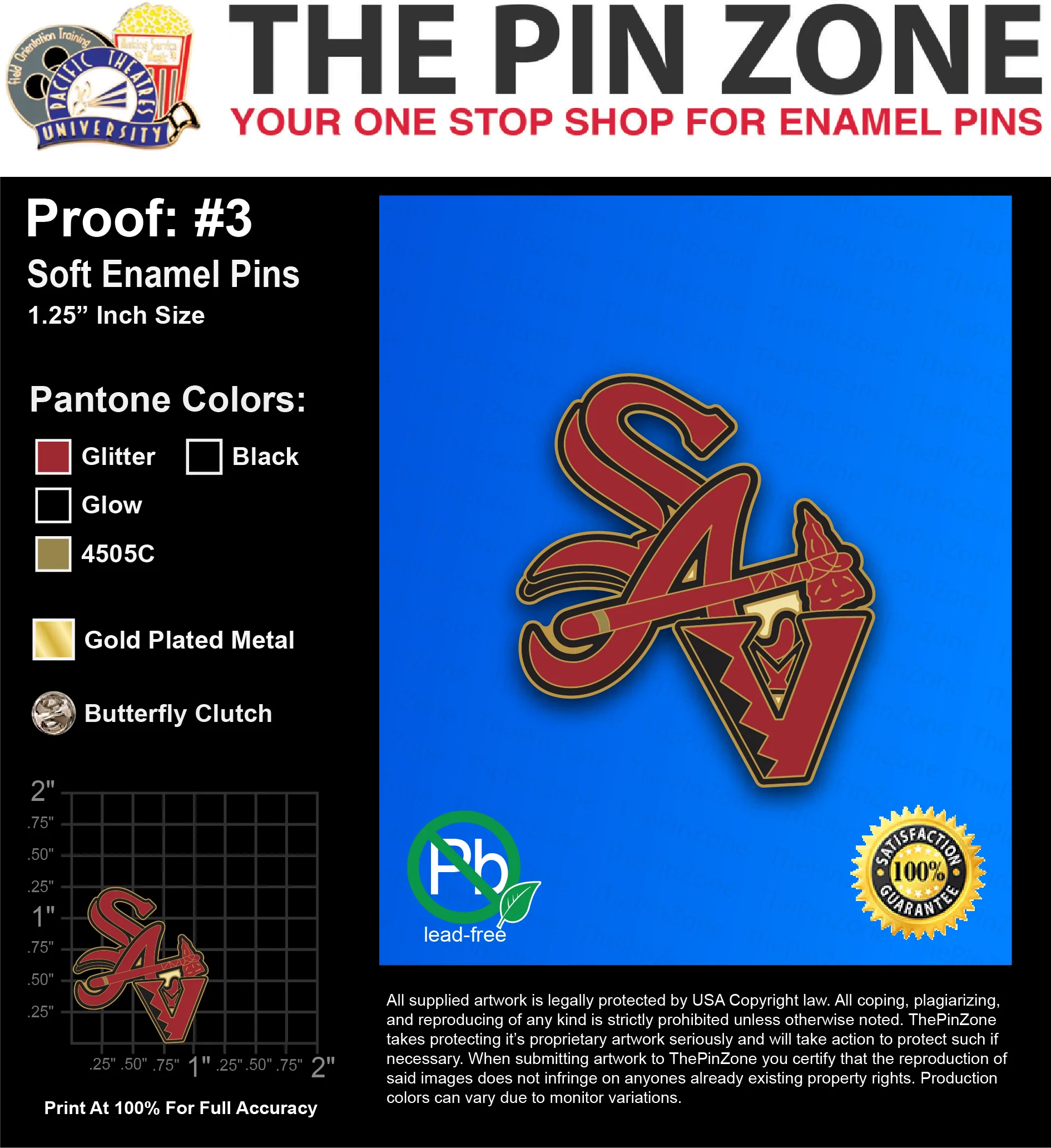 50 “SAV RED” LAPEL PINS: PROOF #3