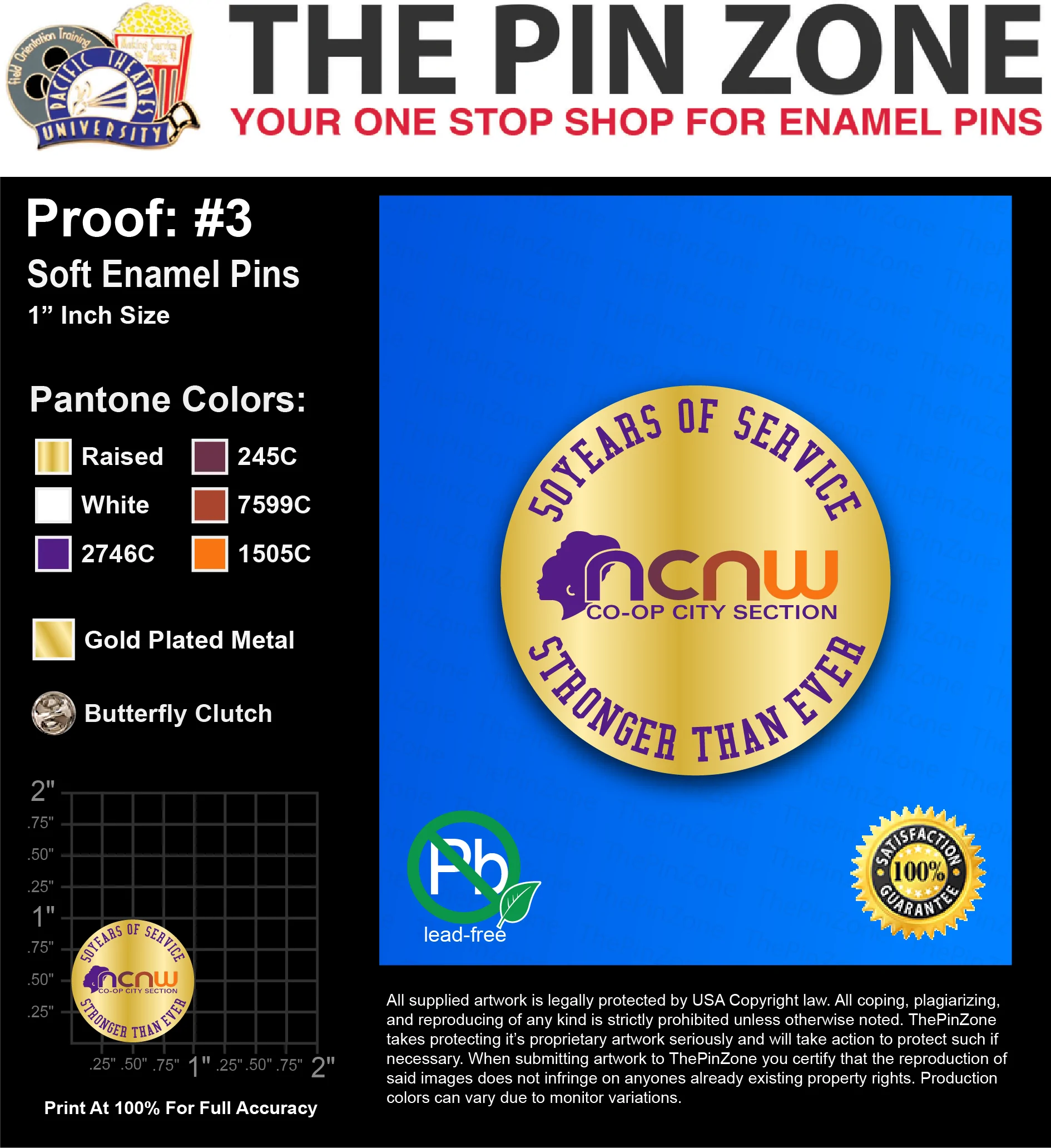 100 “YVONETTE P” LAPEL PINS: PROOF #3