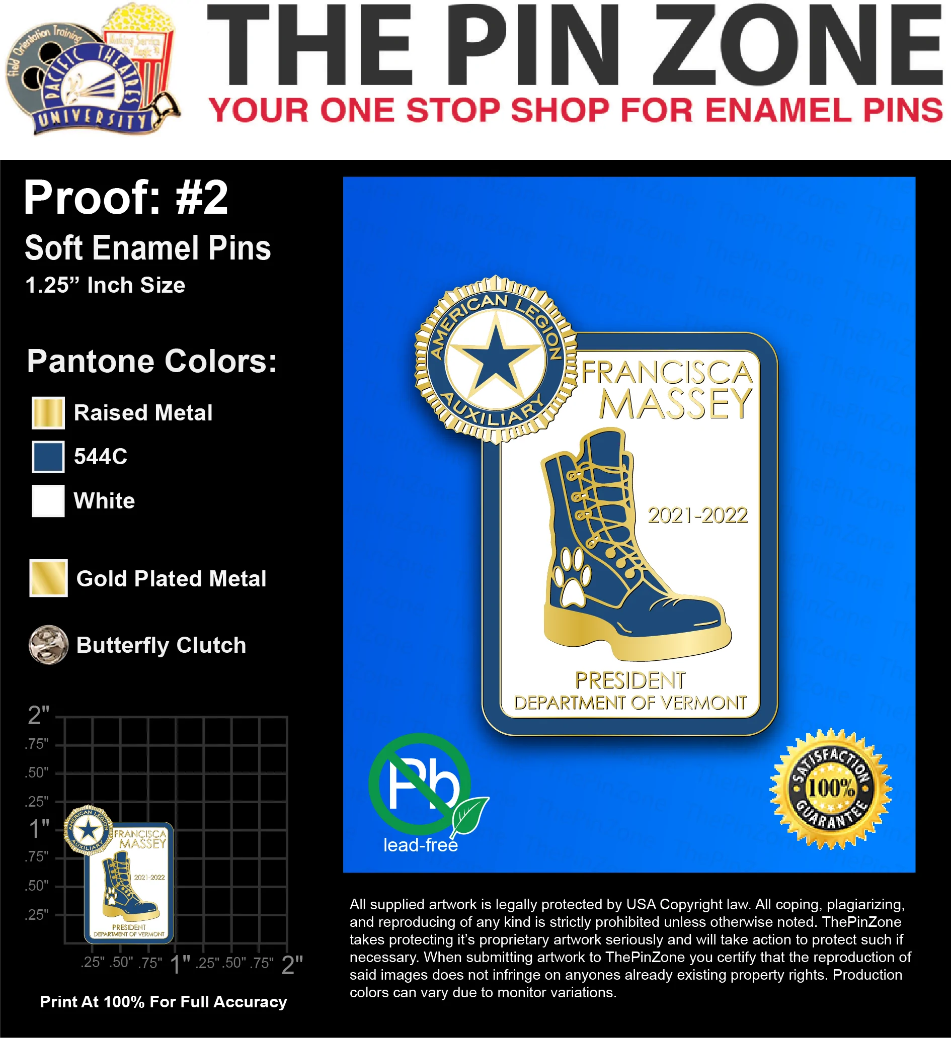 500 “FRANCISCA C” LAPEL PINS: PROOF #2