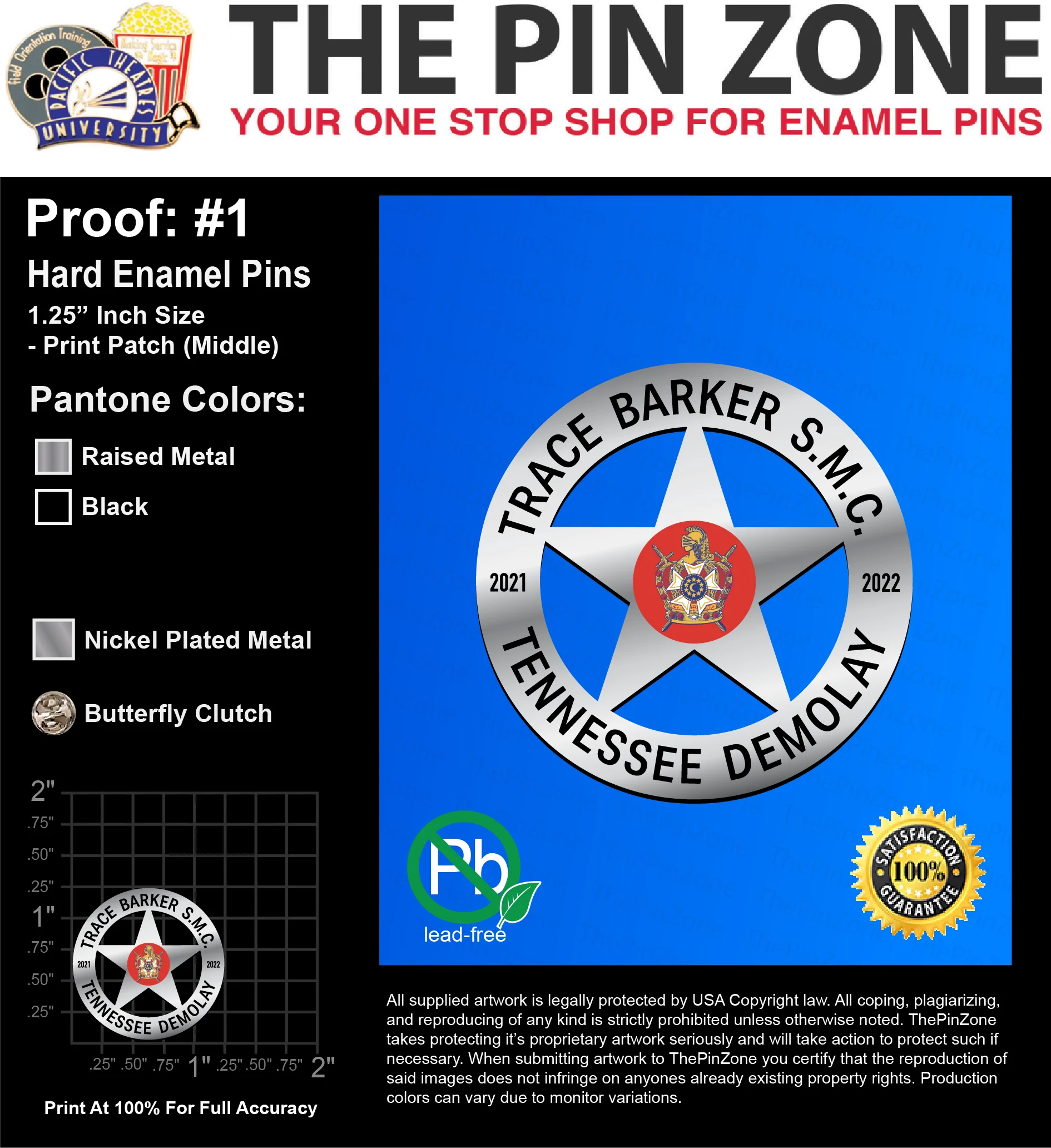 200 “TRACE SMC” LAPEL PINS: PROOF #1
