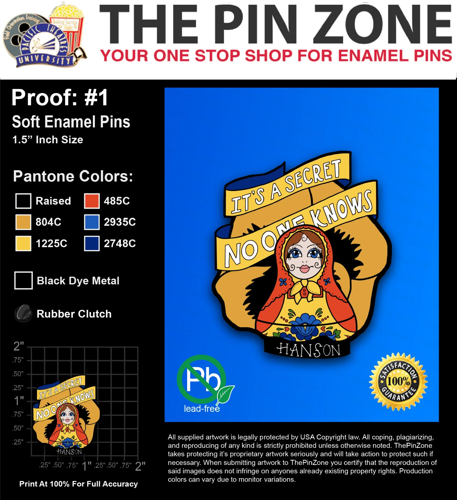 25 “CHRISTINA S” LAPEL PINS: PROOF #1