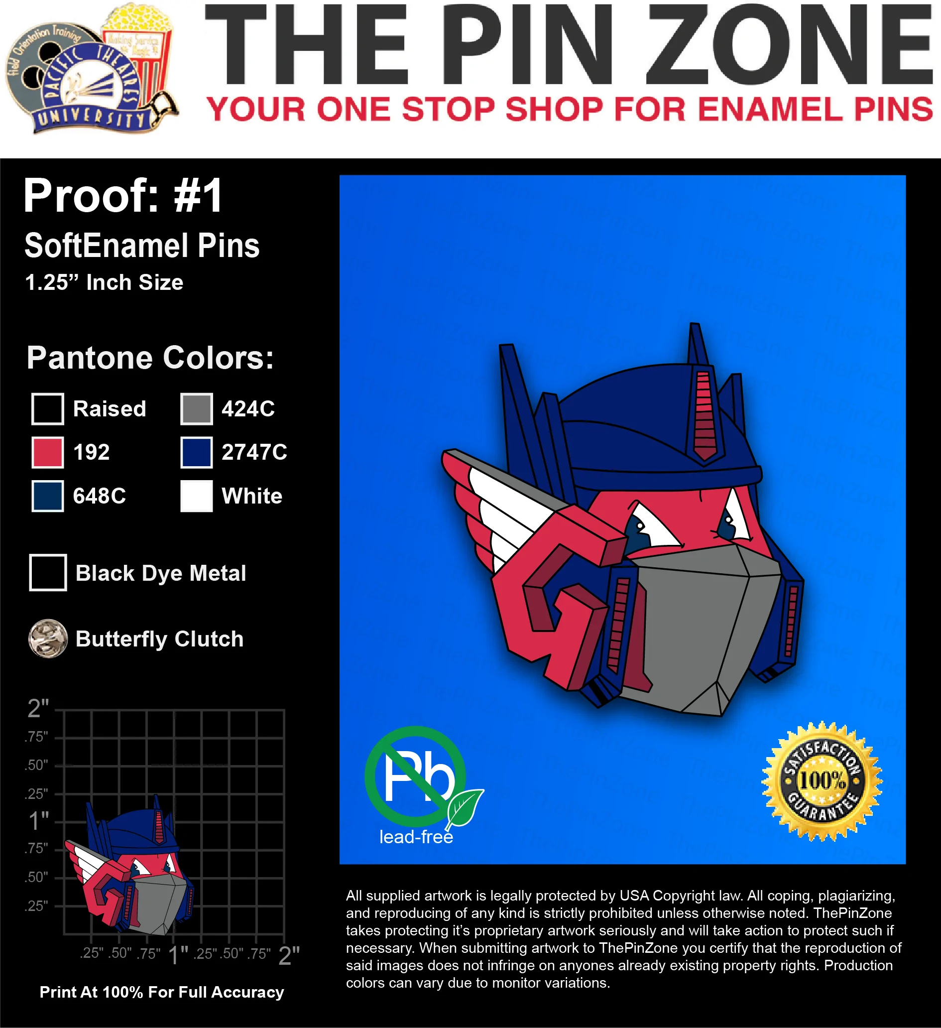 50 “RYAN B” LAPEL PINS: PROOF #1