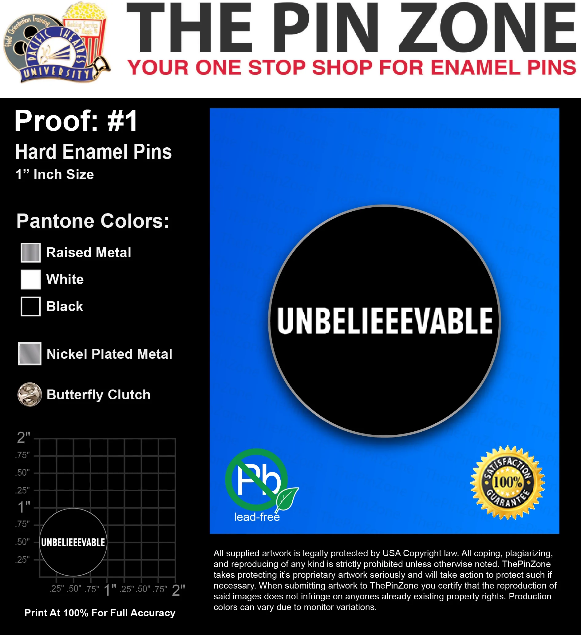 100 “SALLY M” LAPEL PINS: PROOF #1