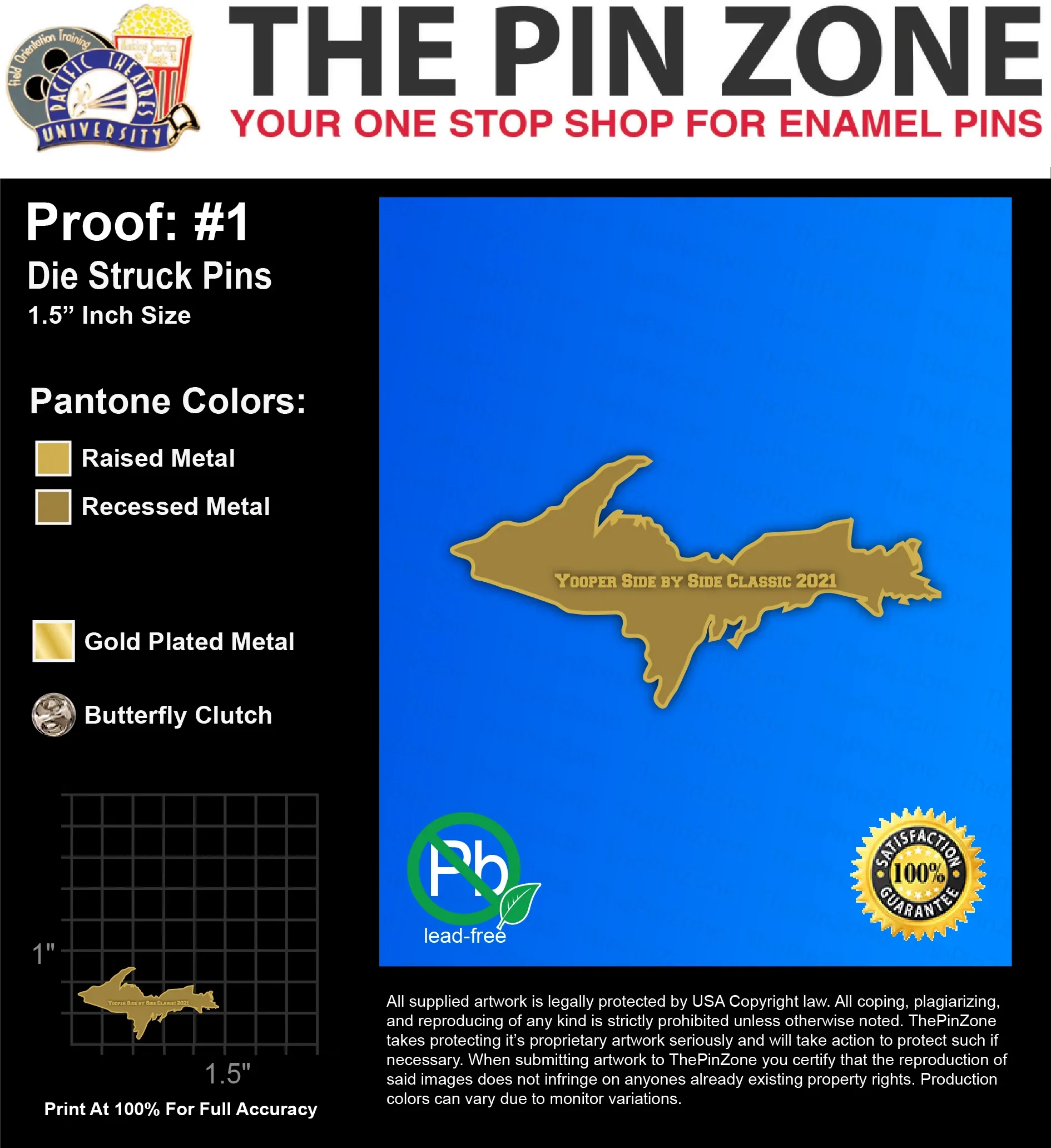 100 “YOOPER SIDE BY SIDE” LAPEL PINS: PROOF #1