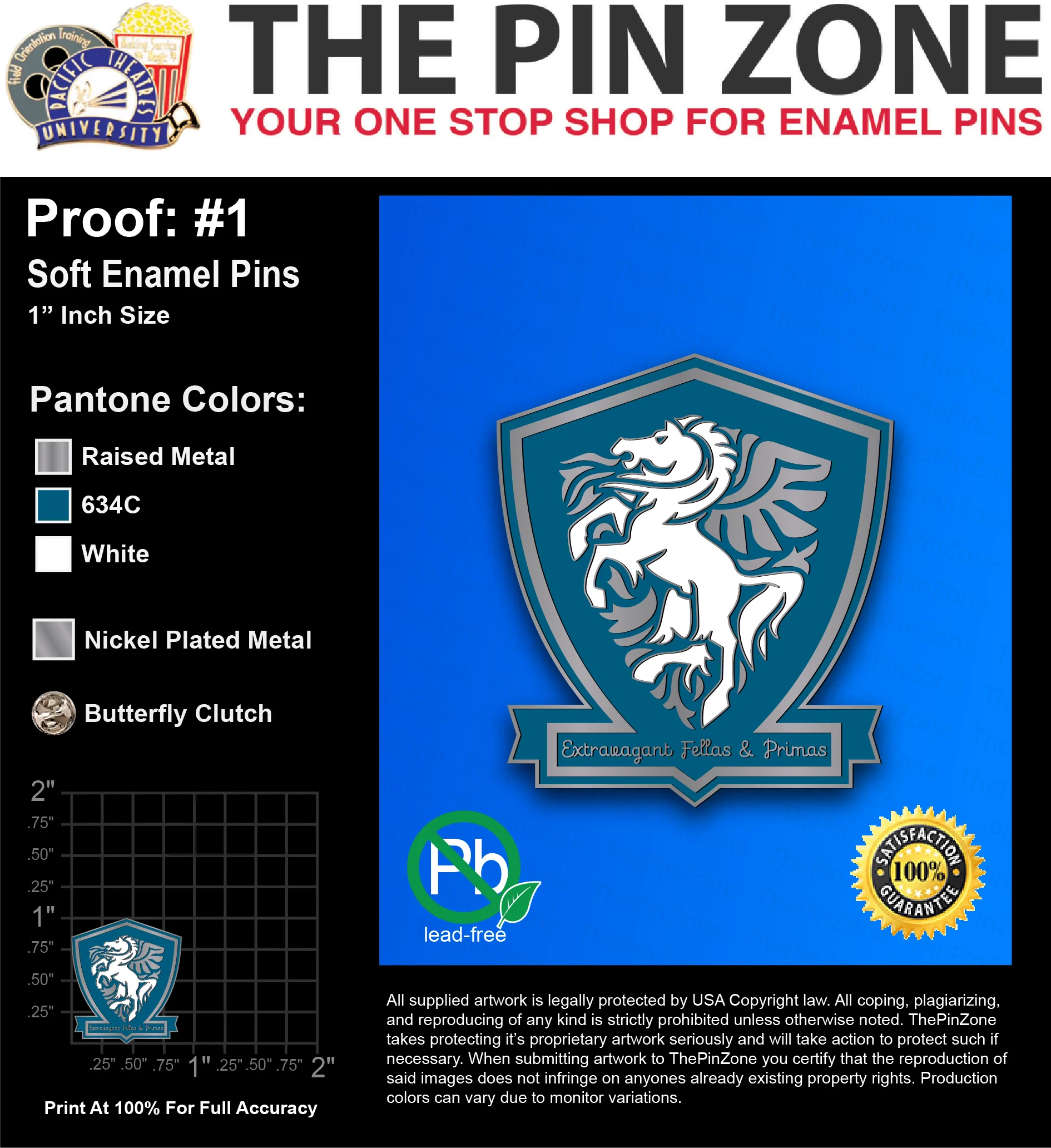 50 “EXTRAVAGANT FP” LAPEL PINS: PROOF #1
