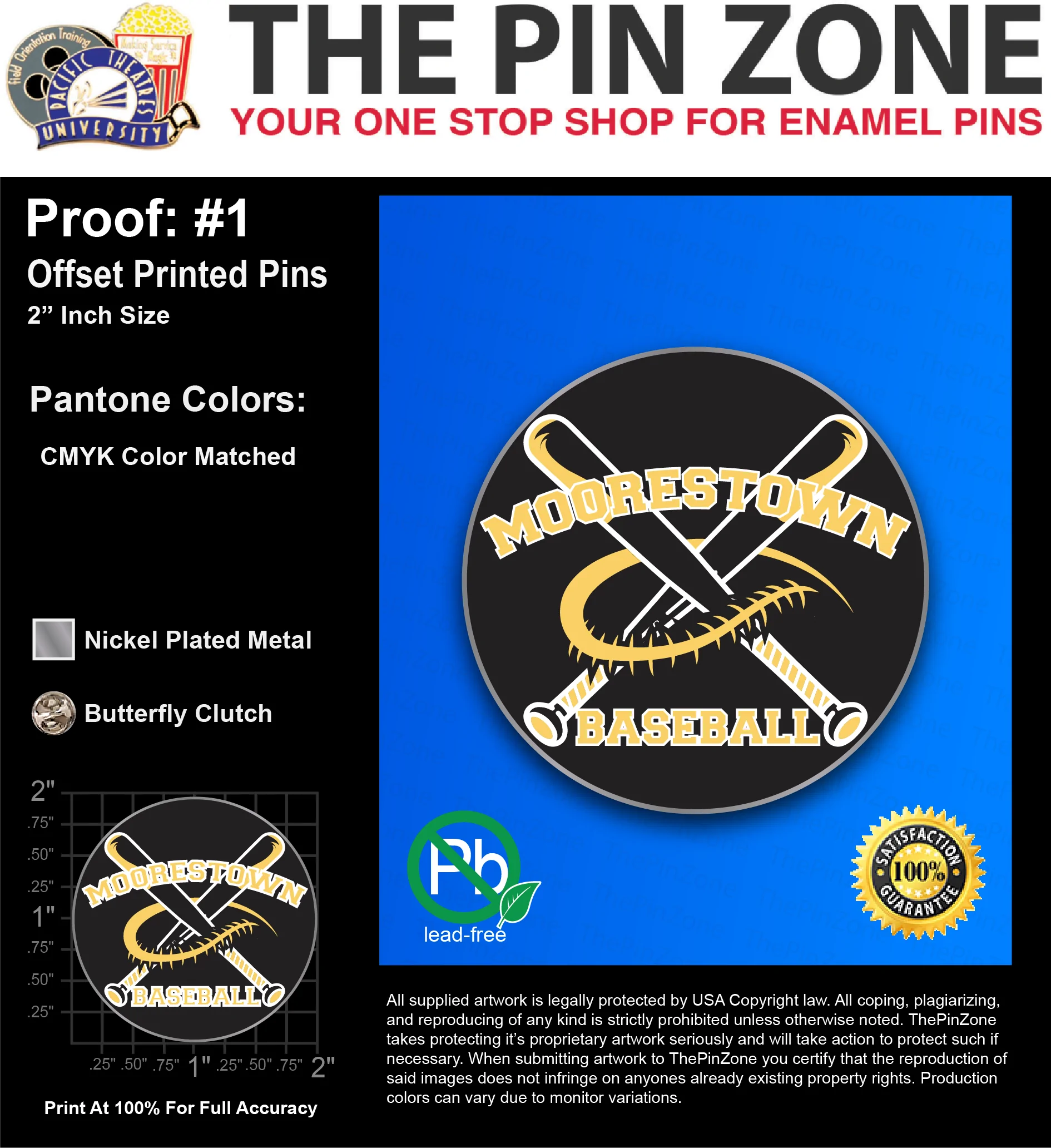 150 “MOORESTOWN” LAPEL PINS: PROOF #1