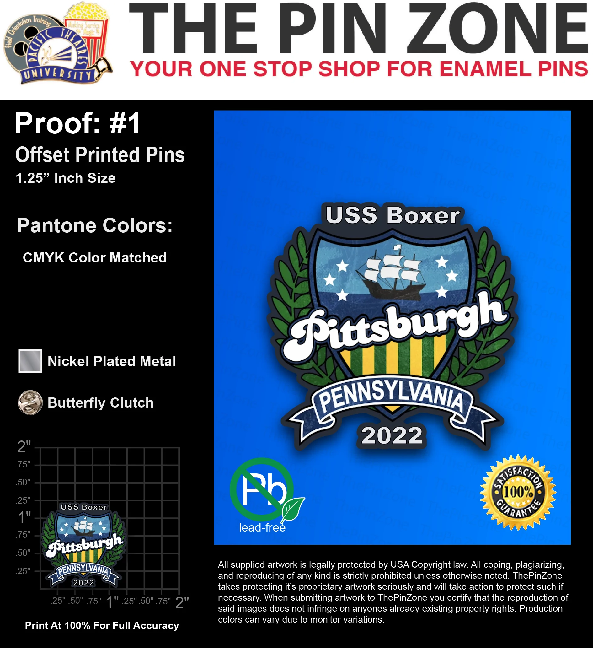 125 “PITTPENN” LAPEL PINS: PROOF #1
