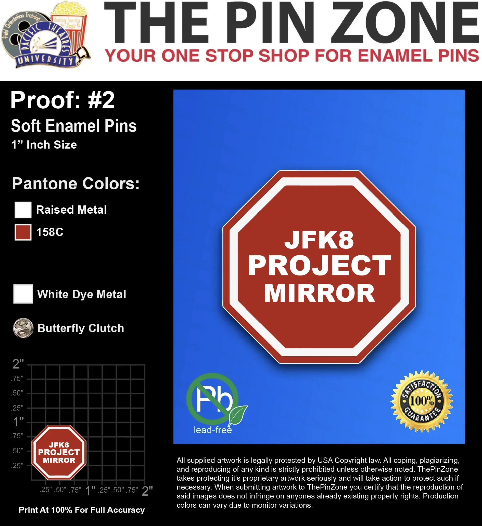 500 “JFK8 PROJ” LAPEL PINS: PROOF #2