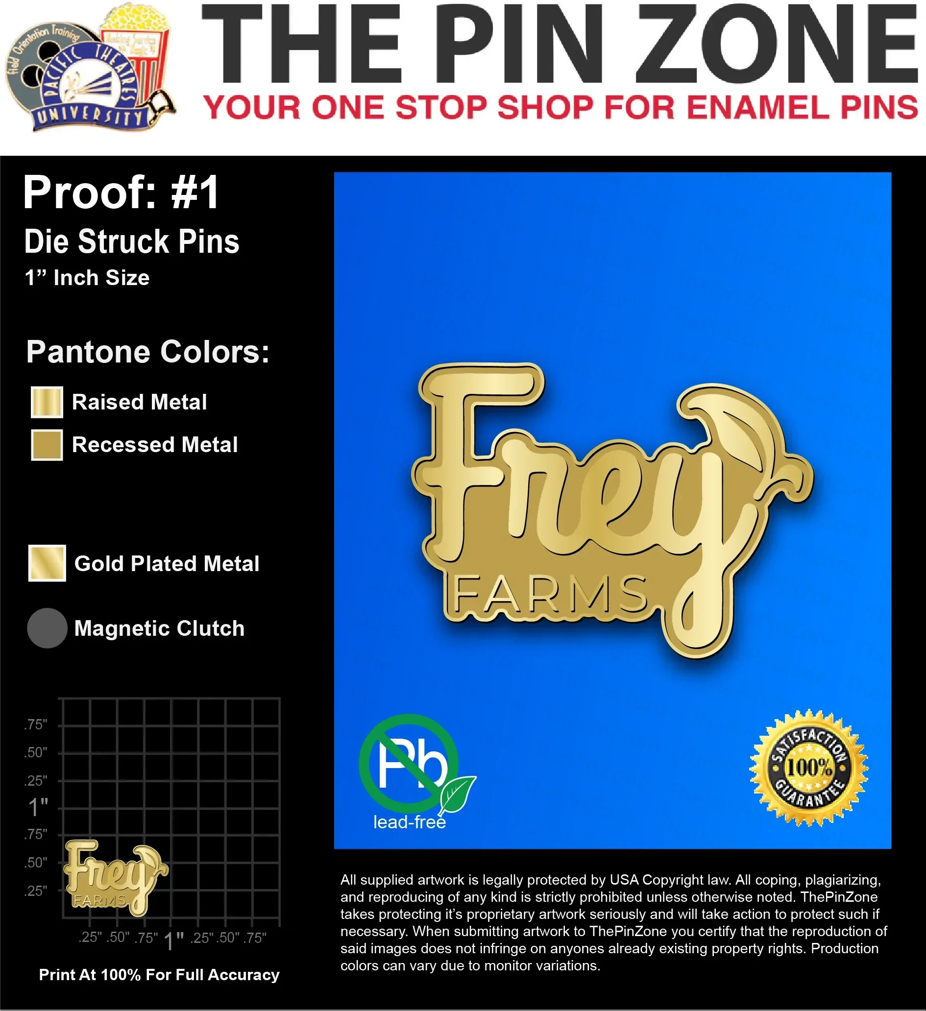 25 “ELIZABETH G” LAPEL PINS: PROOF #1