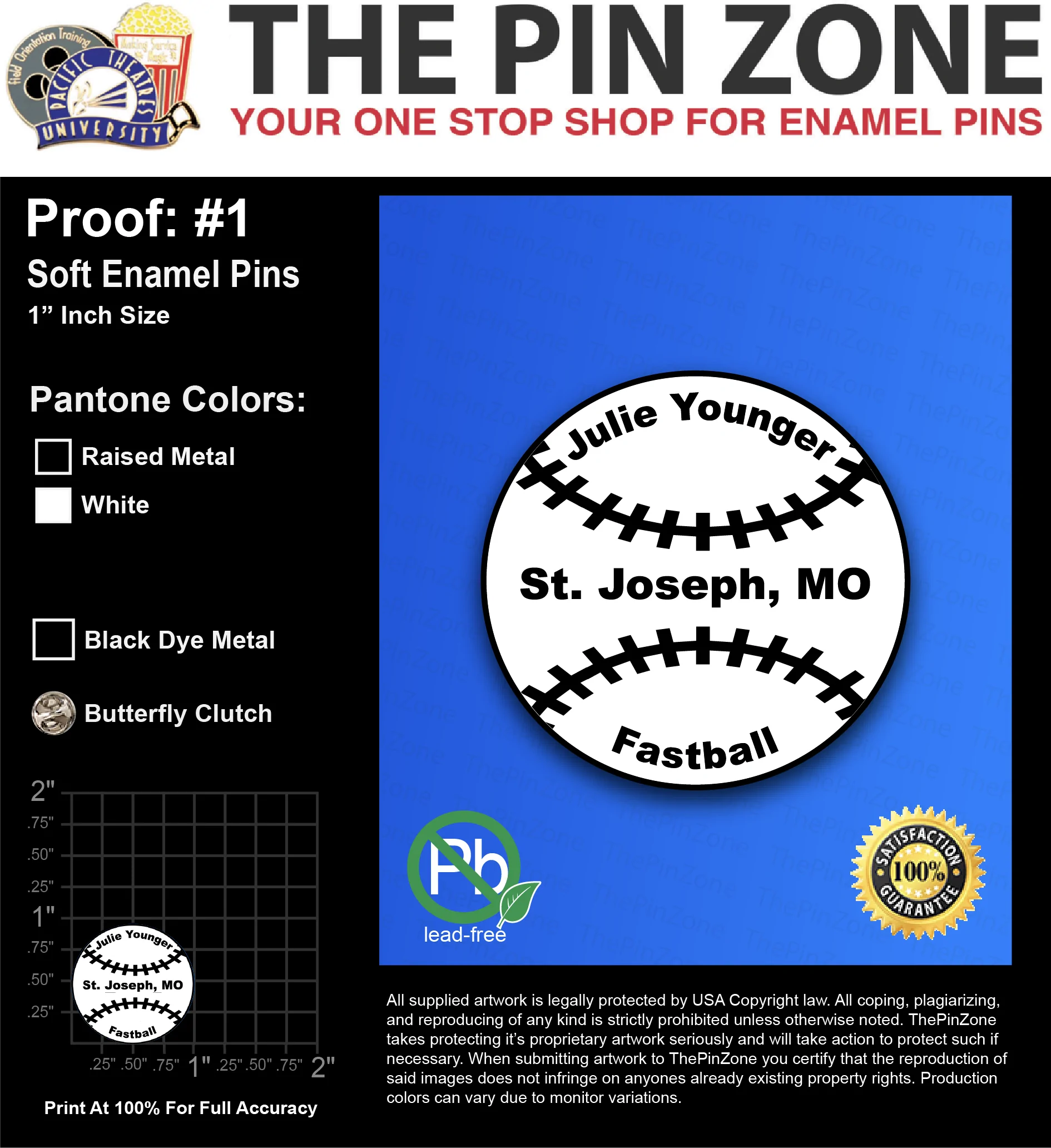 100 “JOHN Y” LAPEL PINS: PROOF #1