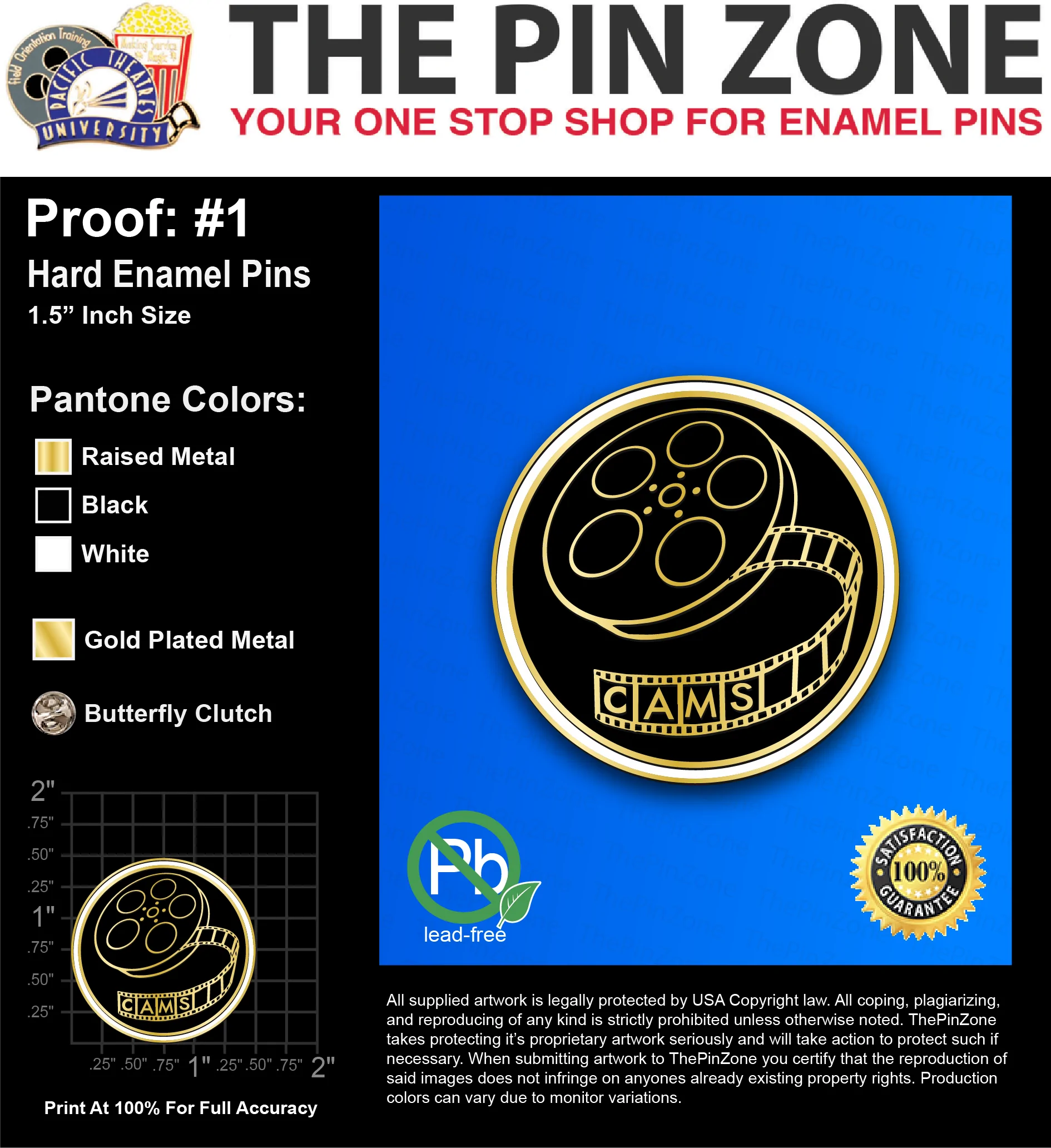 100 “SAMARA P” LAPEL PINS: PROOF #1