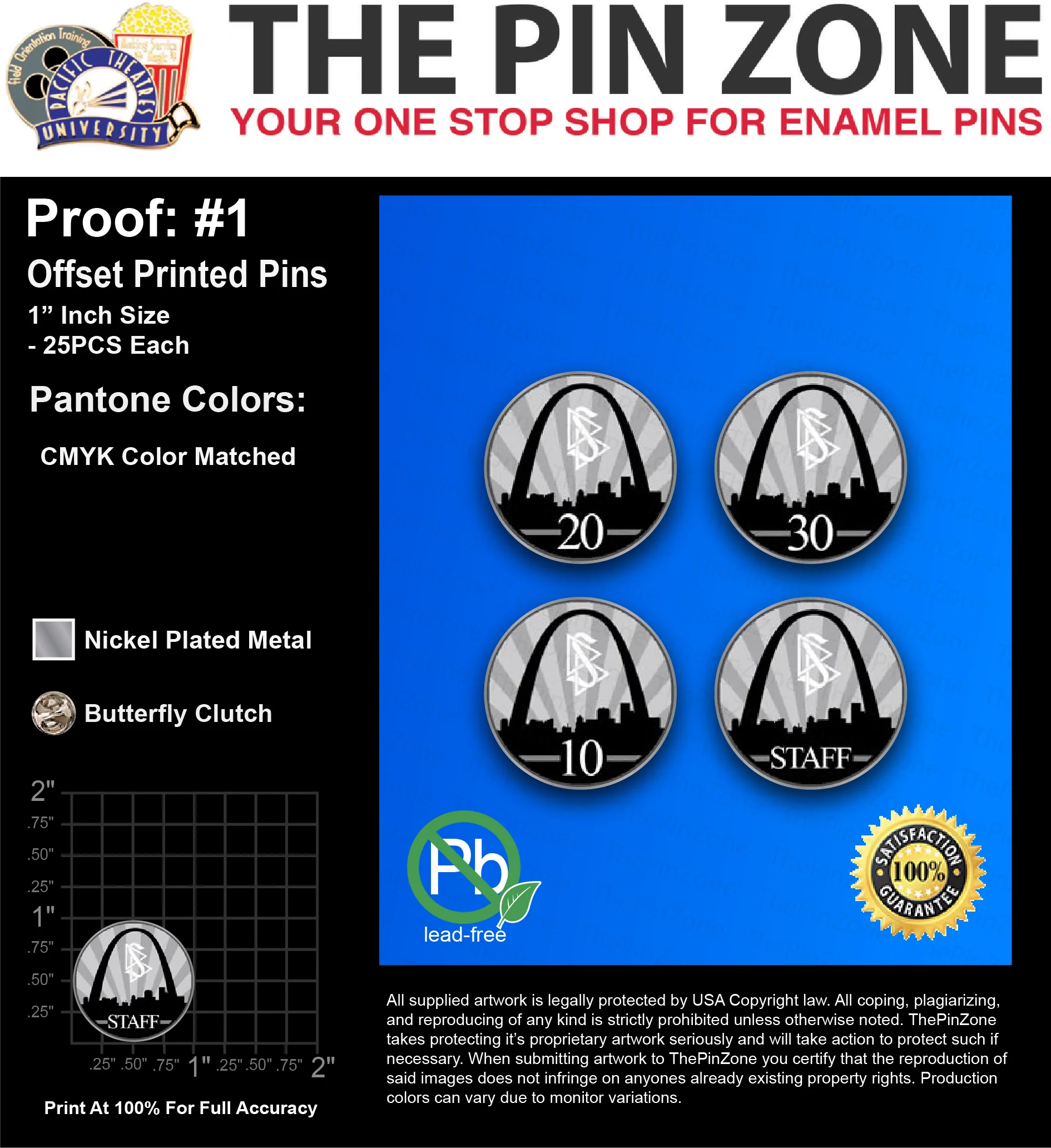 100 “STEPHANIE L” LAPEL PINS: PROOF #1