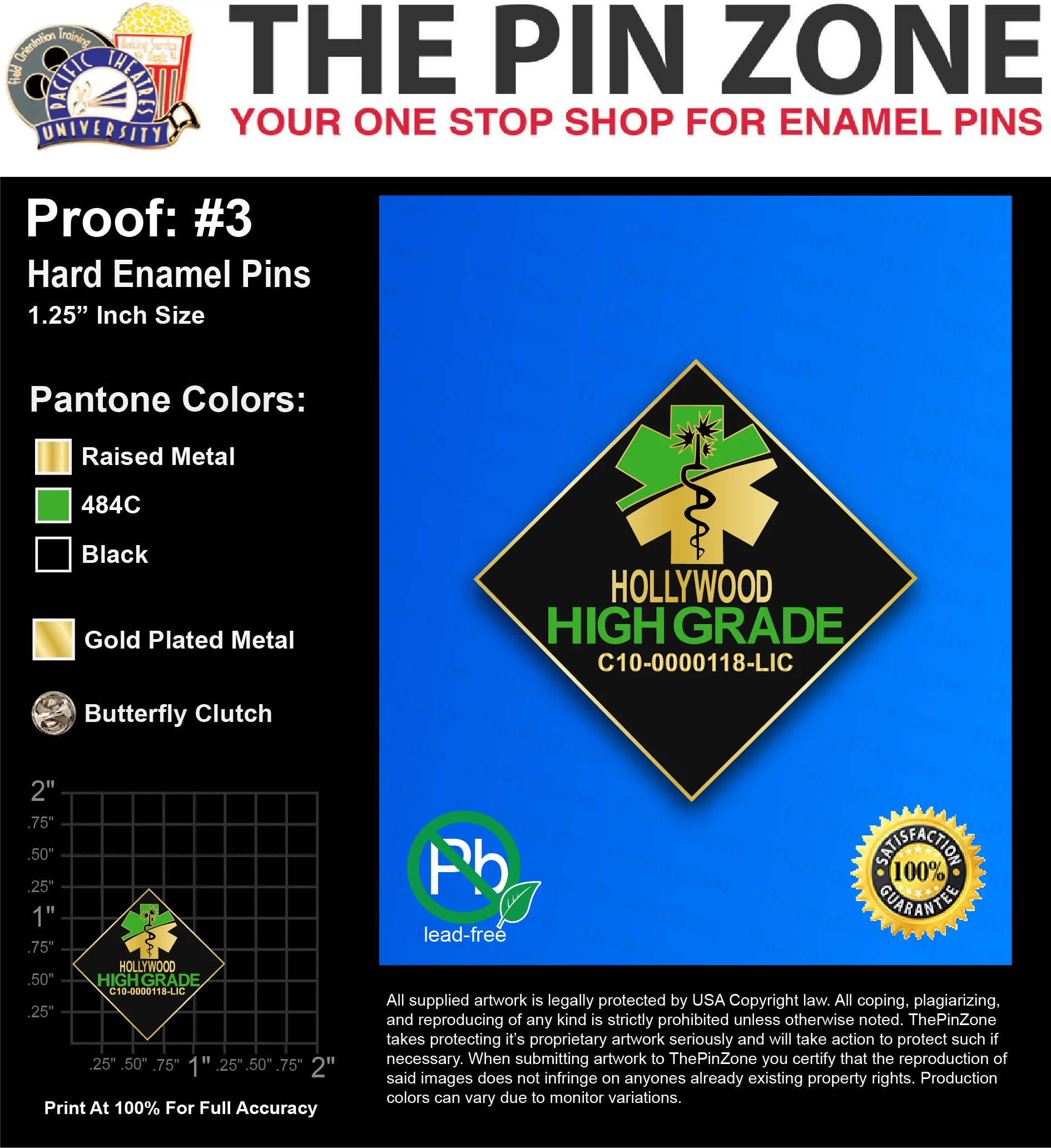 200 “UNIQUE H” LAPEL PINS: PROOF #3