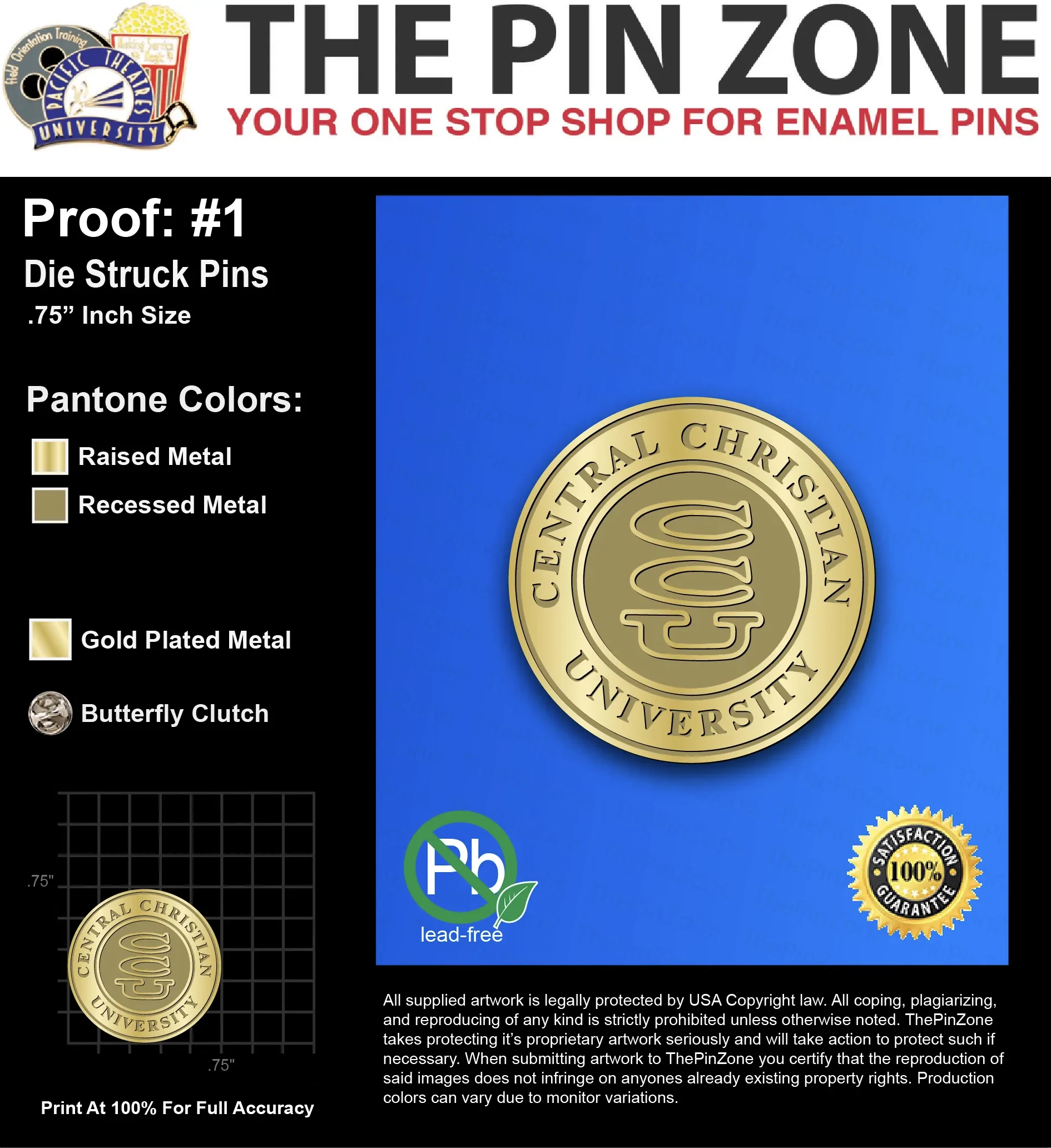 300 “CCU” LAPEL PINS: PROOF #1