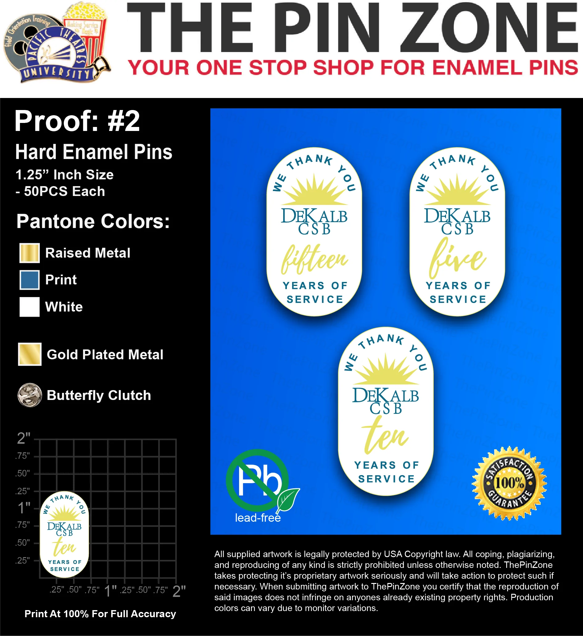 150 “TONI D” LAPEL PINS: PROOF #1