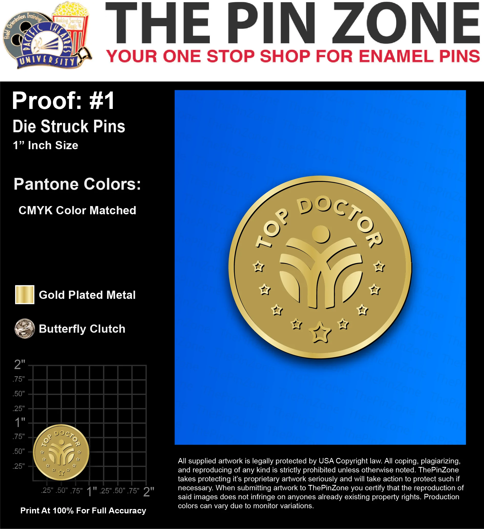 200 “BLAKE L” LAPEL PINS: PROOF #1