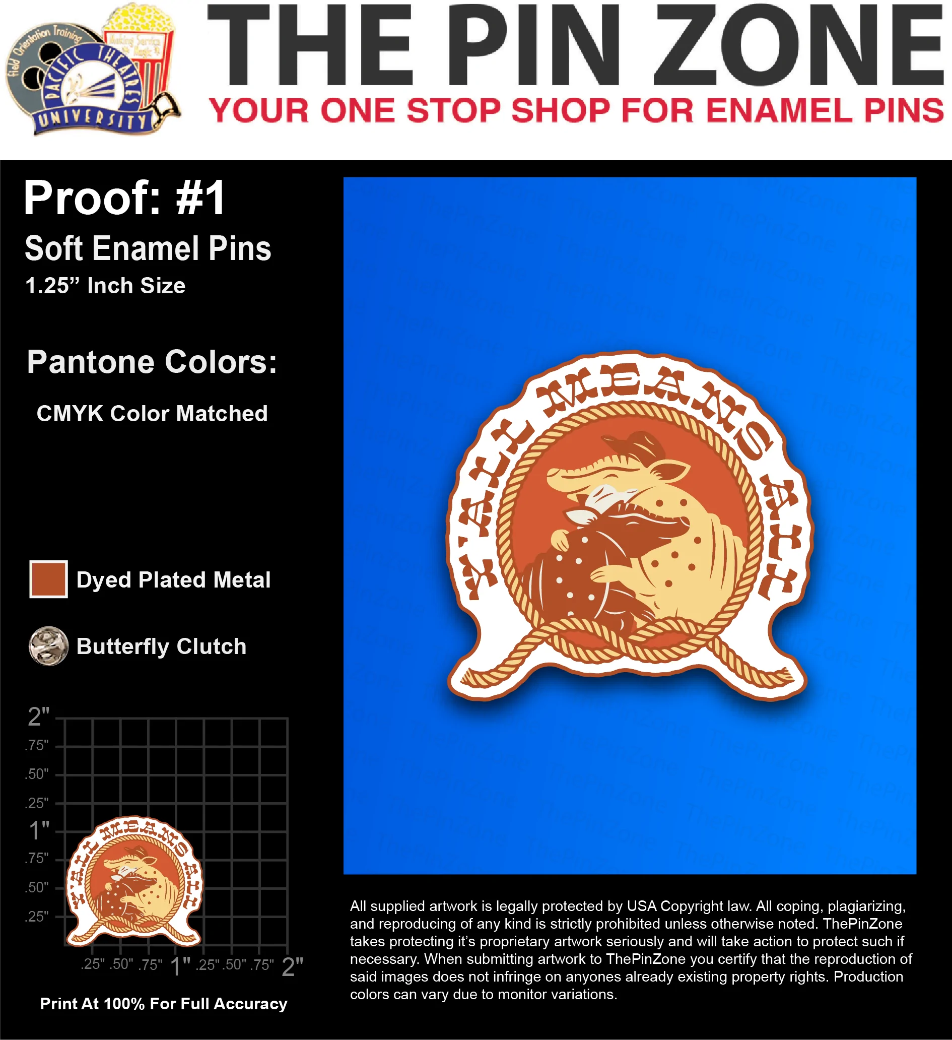 50 “DARCY E” LAPEL PINS: PROOF #1