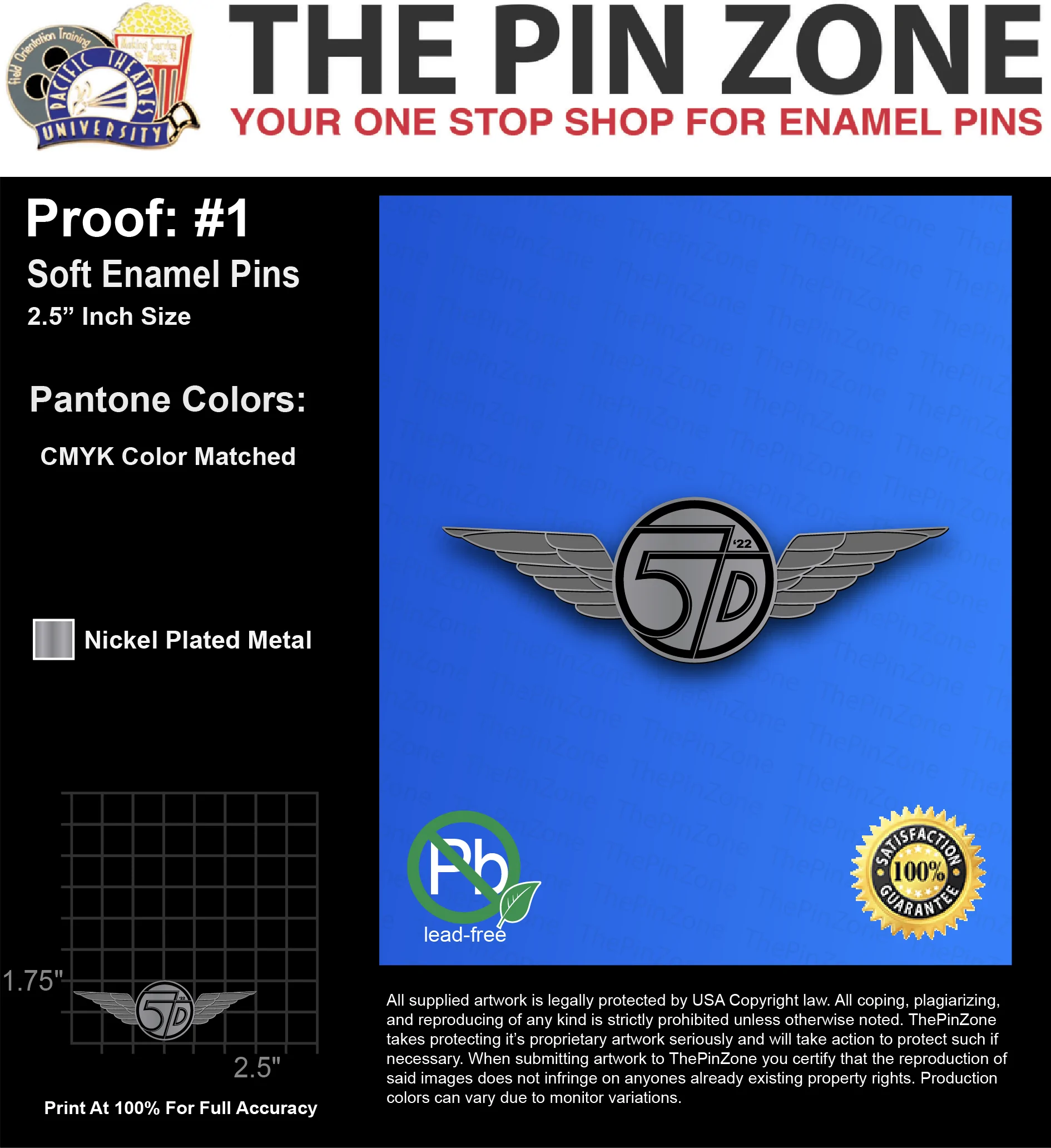 100 “JENNINE C” LAPEL PINS: PROOF #1