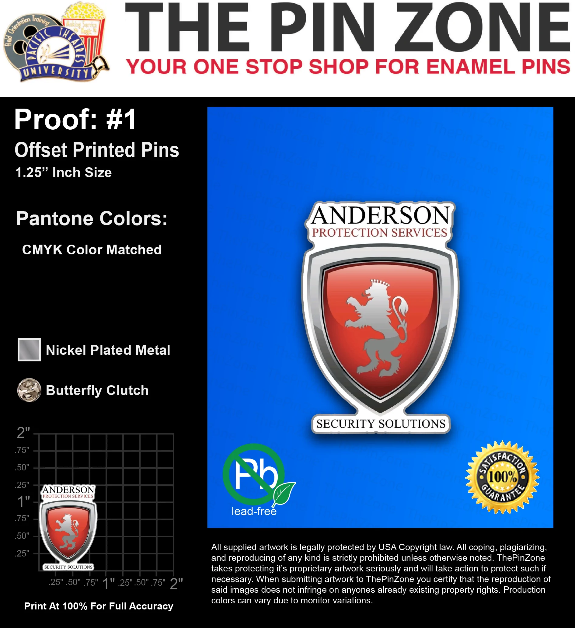 50 “ANDERSON H” LAPEL PINS: PROOF #1