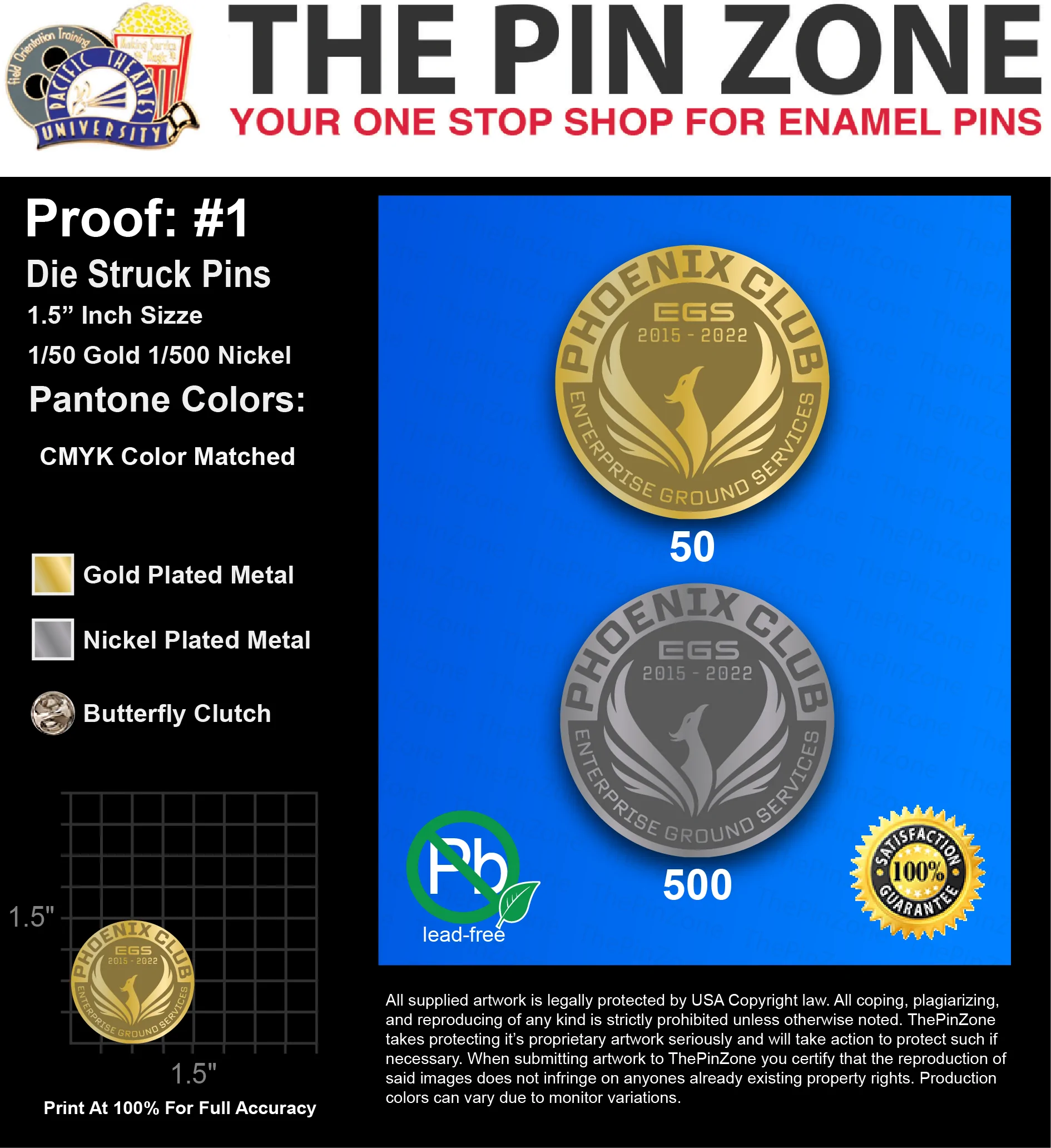 550 “ANGIE S” LAPEL PINS: PROOF #1