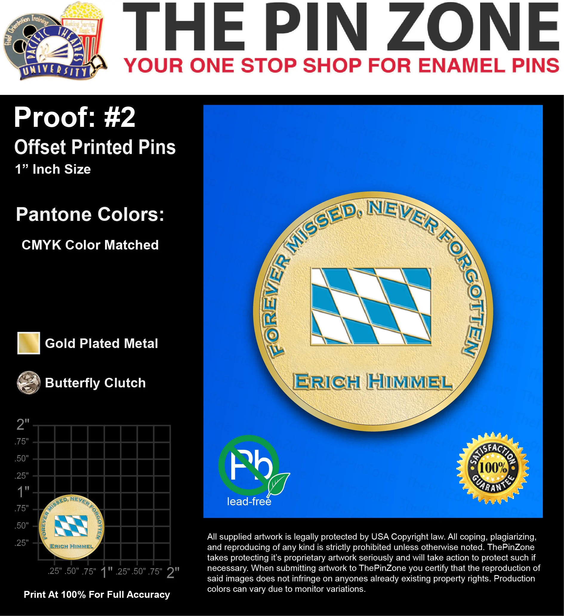 250 “DIANA H” LAPEL PINS PROOF #2