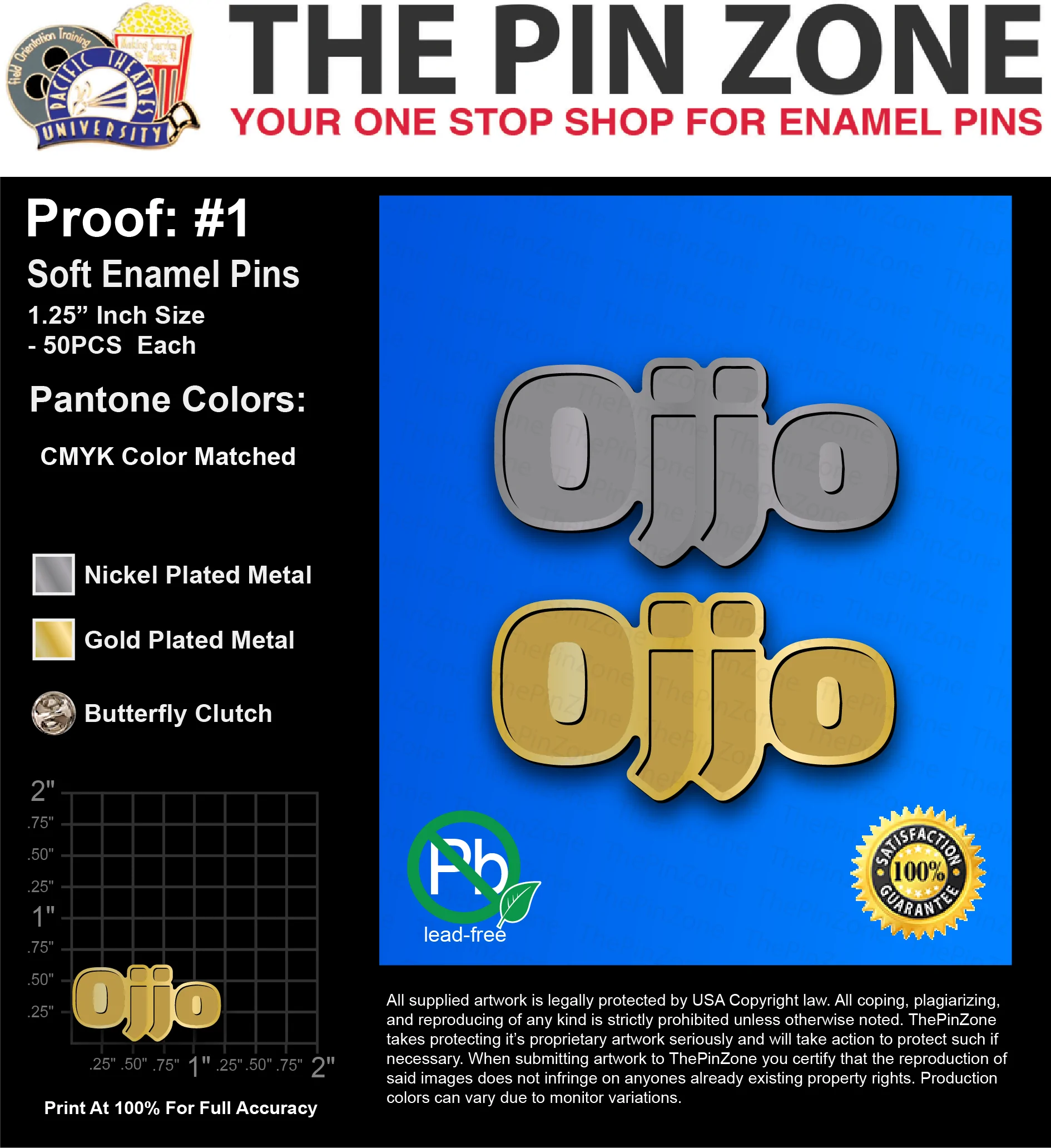 100 “MARIE W” LAPEL PINS: PROOF #1