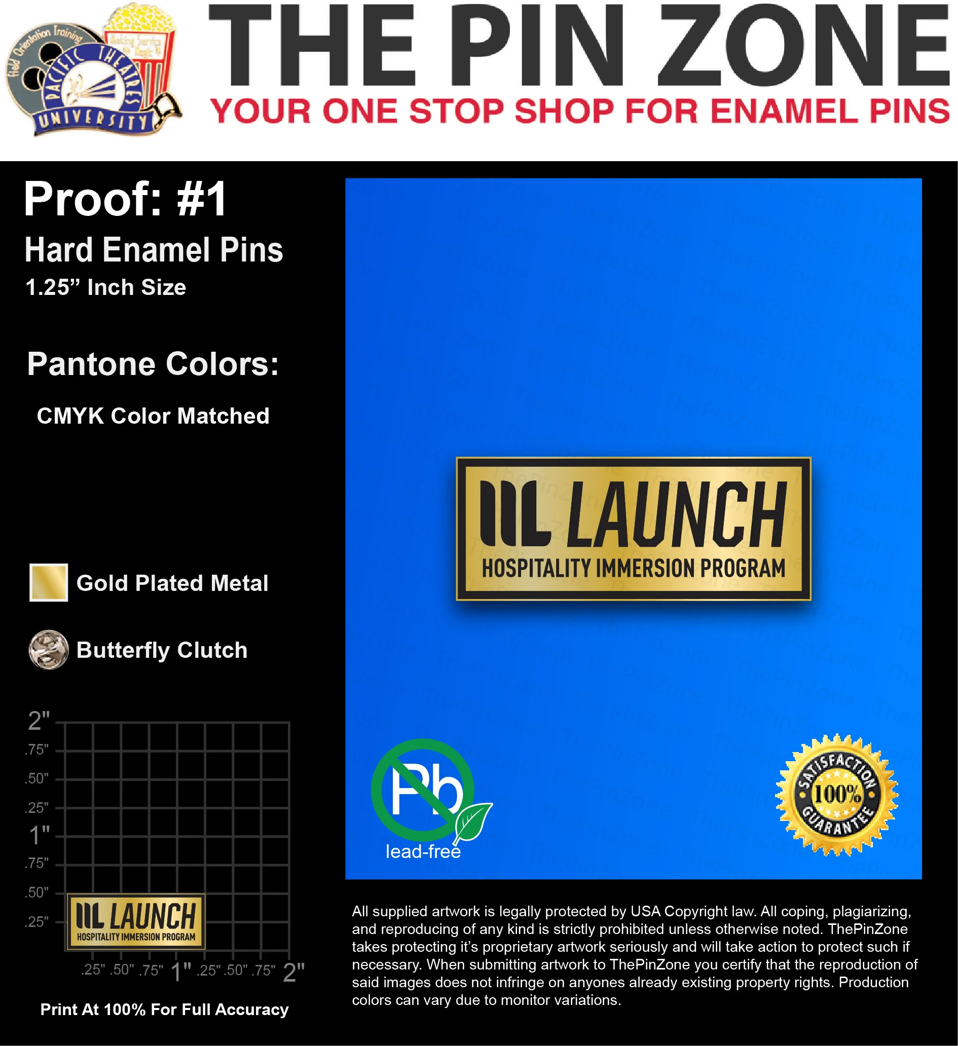 100 “RACHEL G” LAPEL PINS: PROOF #1