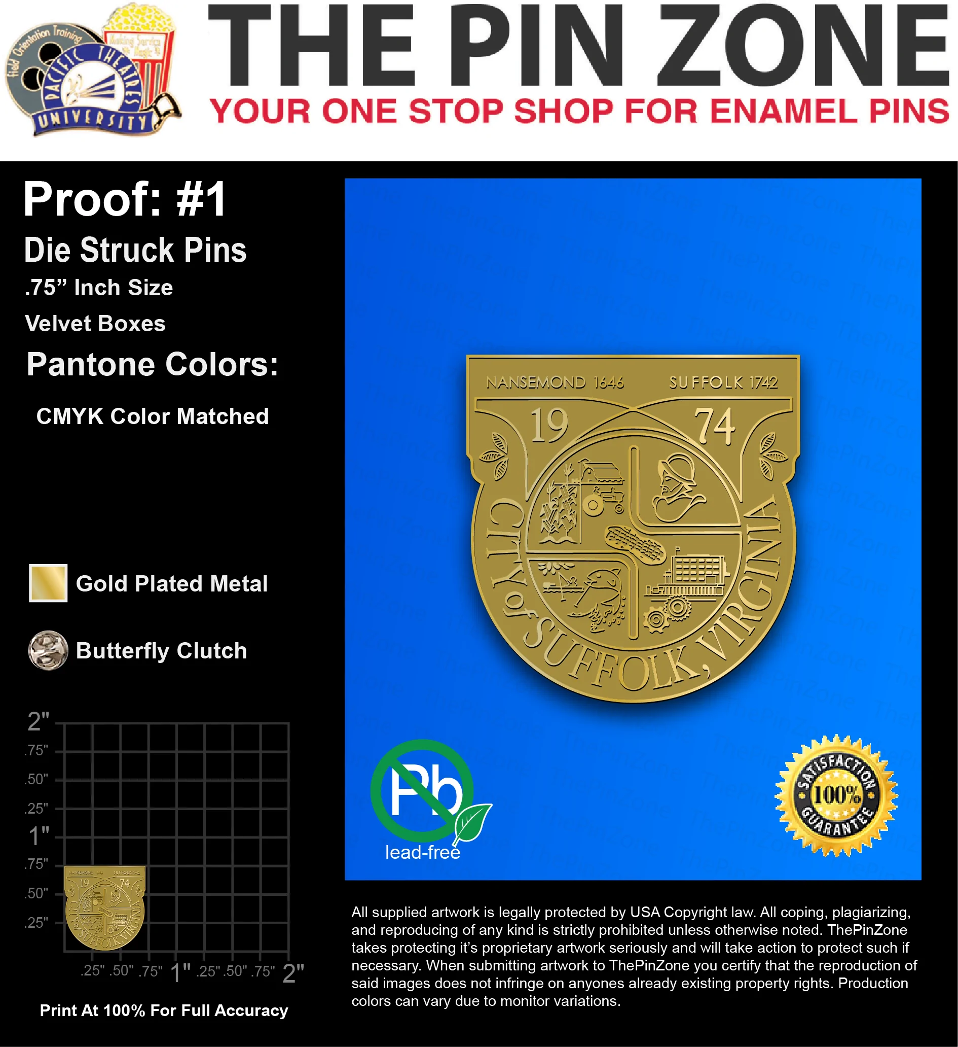 100 “TANYA H” LAPEL PINS: PROOF #1