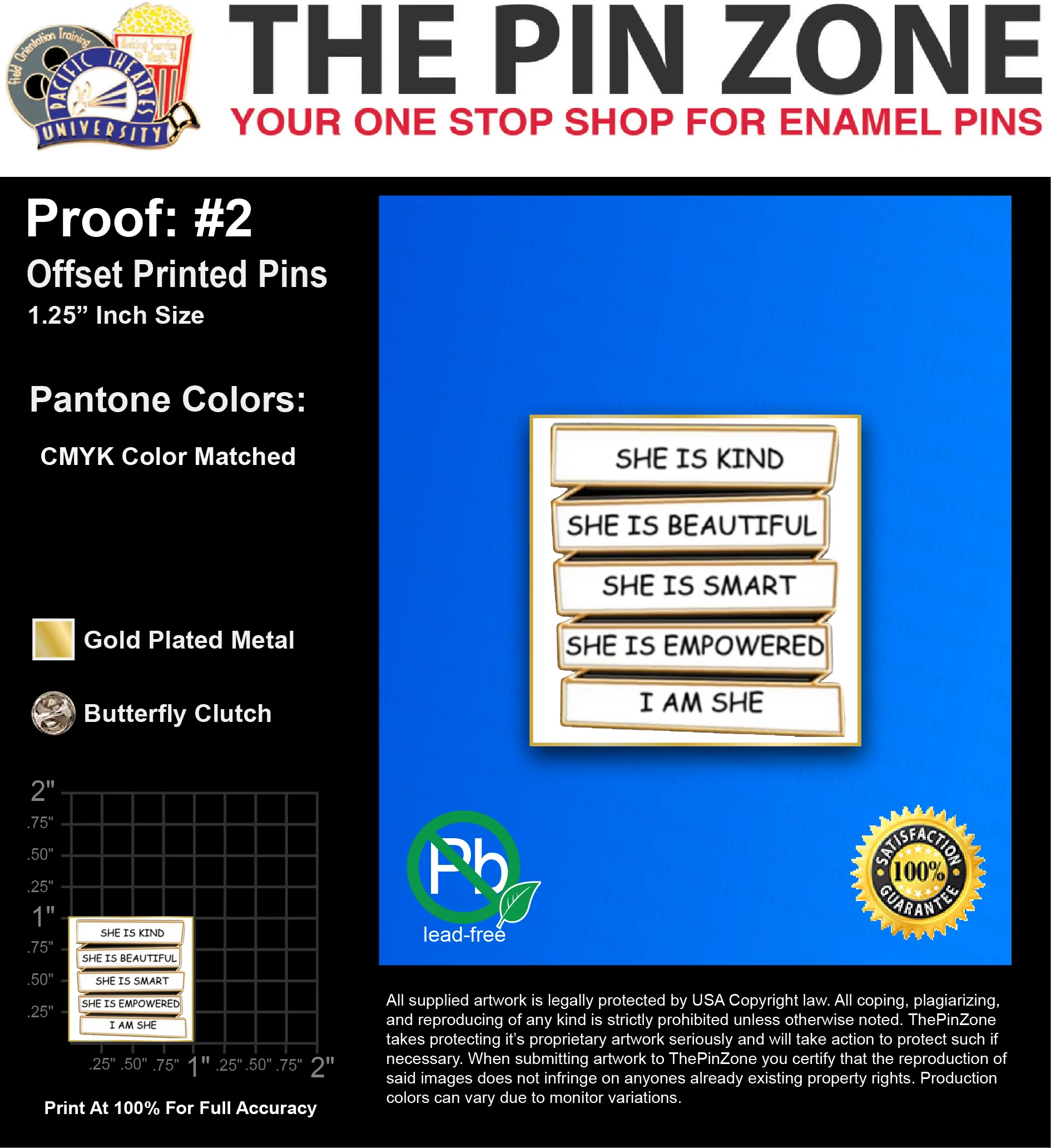 100 “YLONDA M” LAPEL PINS: PROOF #2