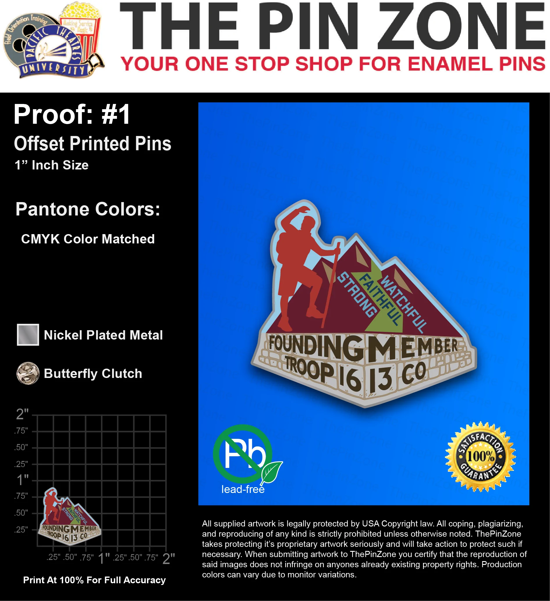 100 “JUDSON B” LAPEL PINS: PROOF #1
