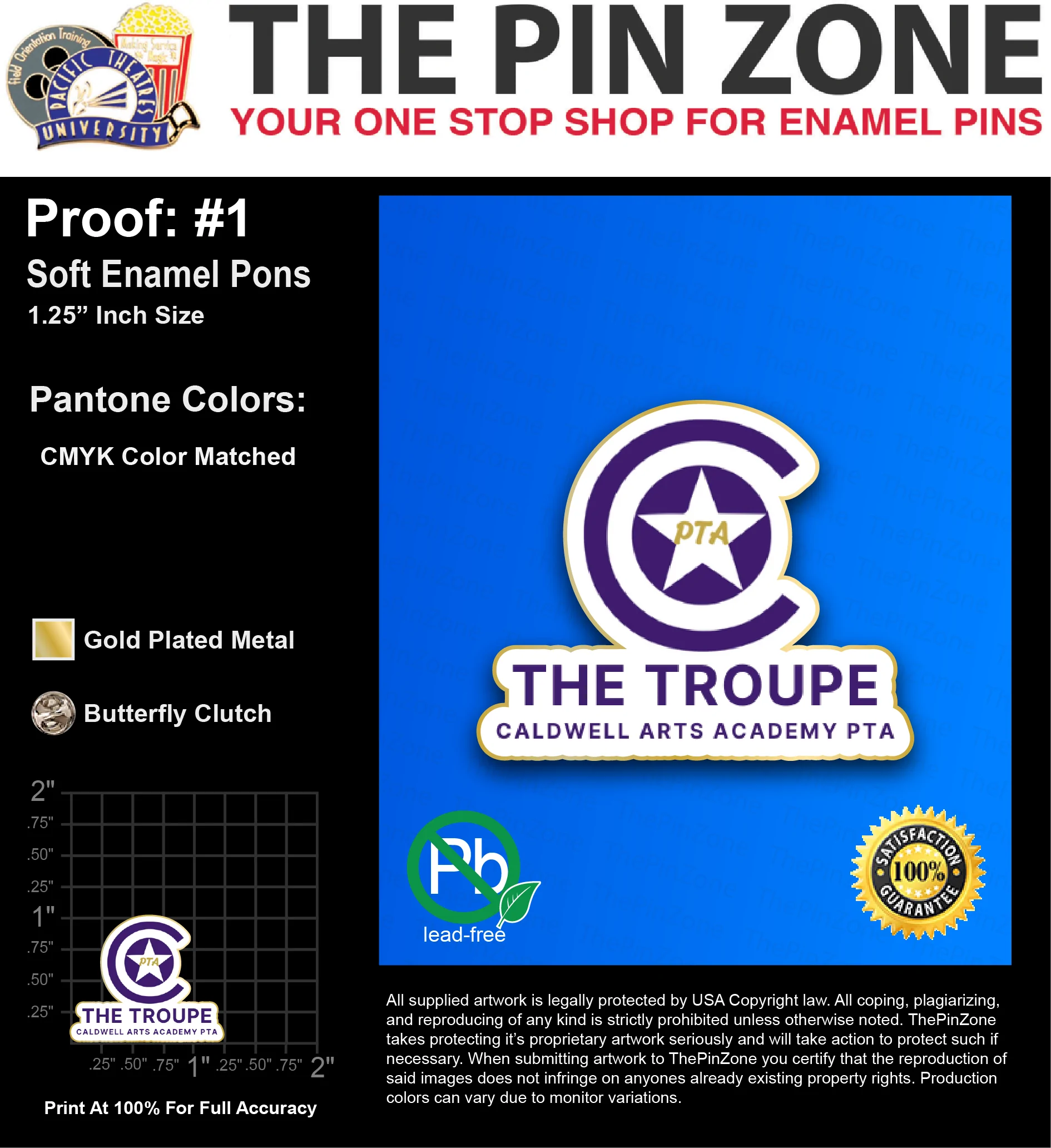 50 “SUZETTE F” LAPEL PINS: PROOF #1