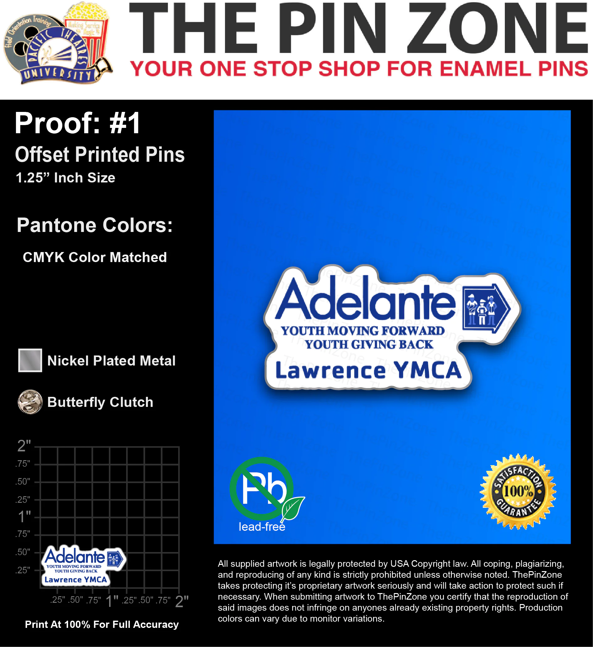 100 “LENIS P” LAPEL PINS: PROOF #1