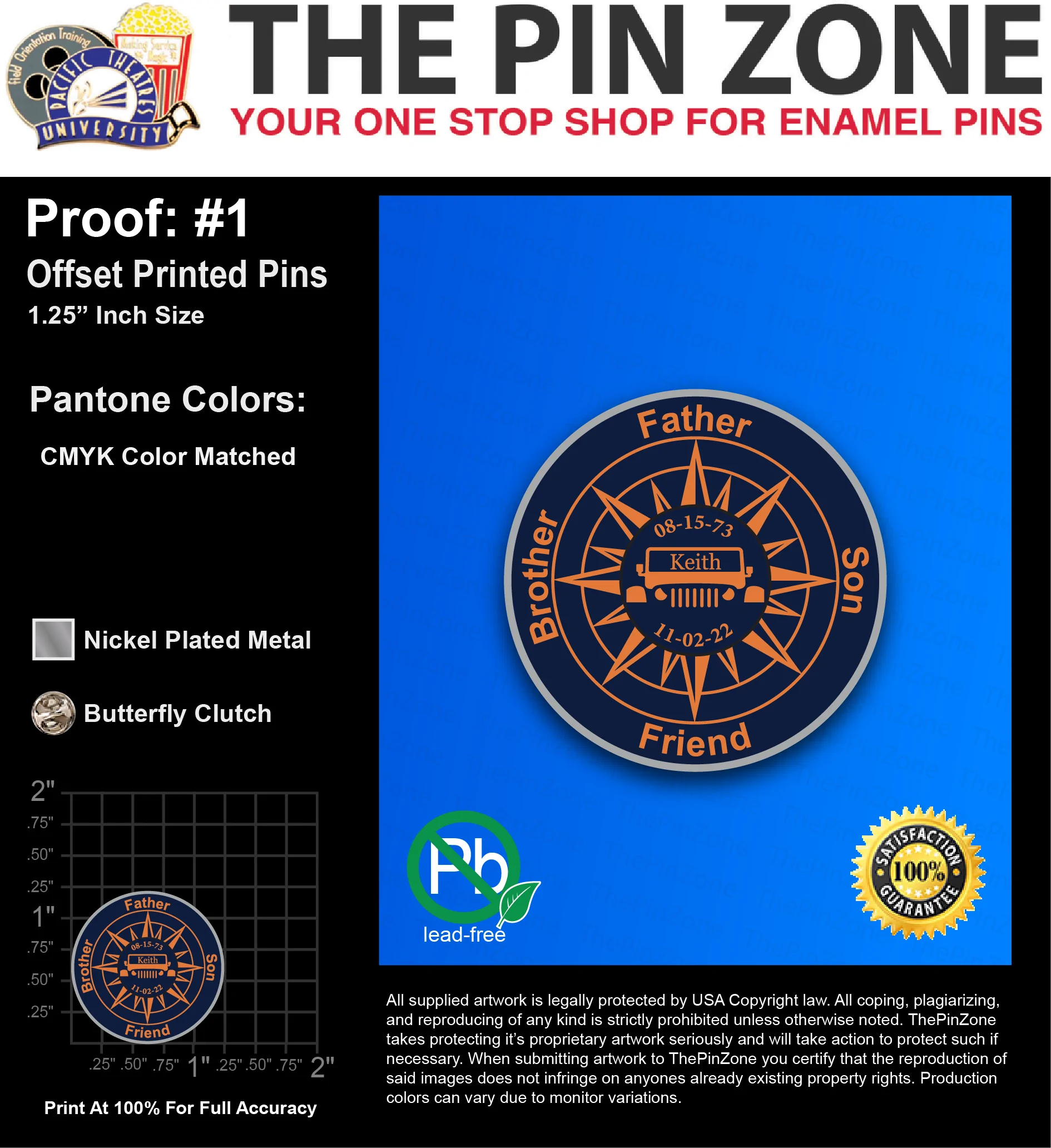 100 “WAYNE G” LAPEL PINS: PROOF #1