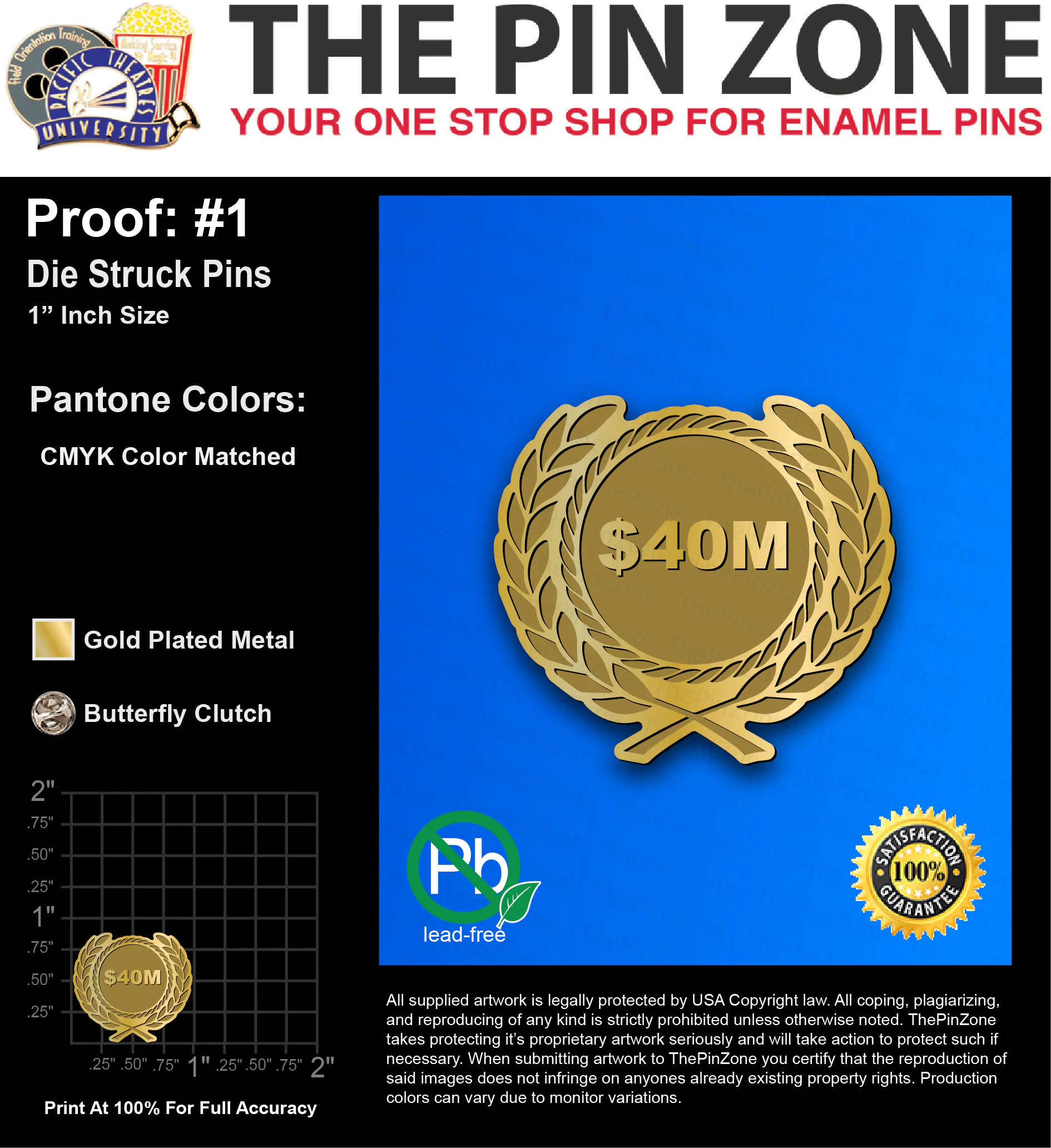 50 “ZACH C” LAPEL PINS: PROOF #1