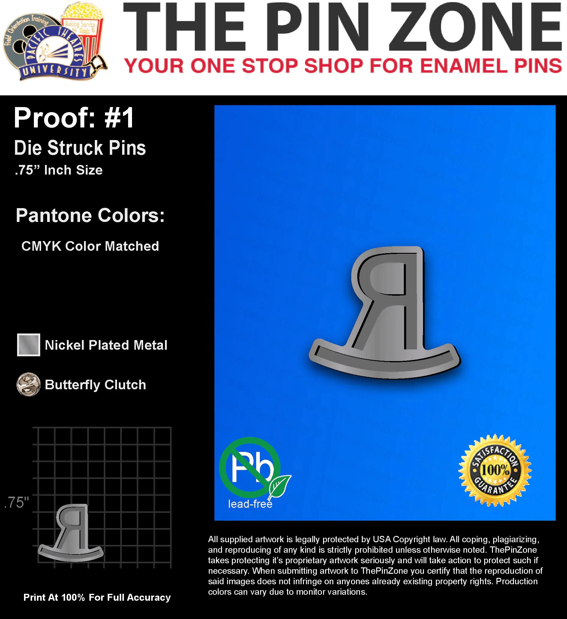 25 “ROD R” LAPEL PINS: PROOF #1
