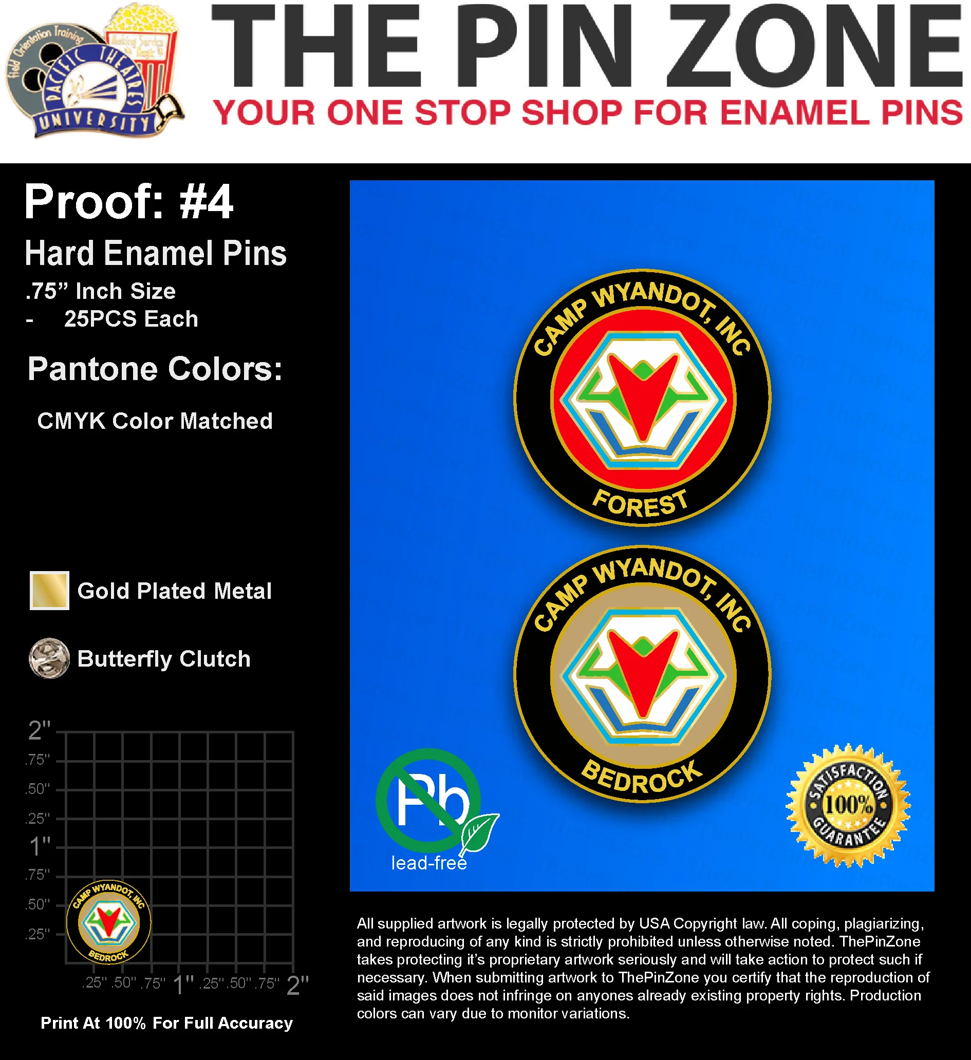 50 “CAMP WYANDOT” LAPEL PINS: PROOF #1