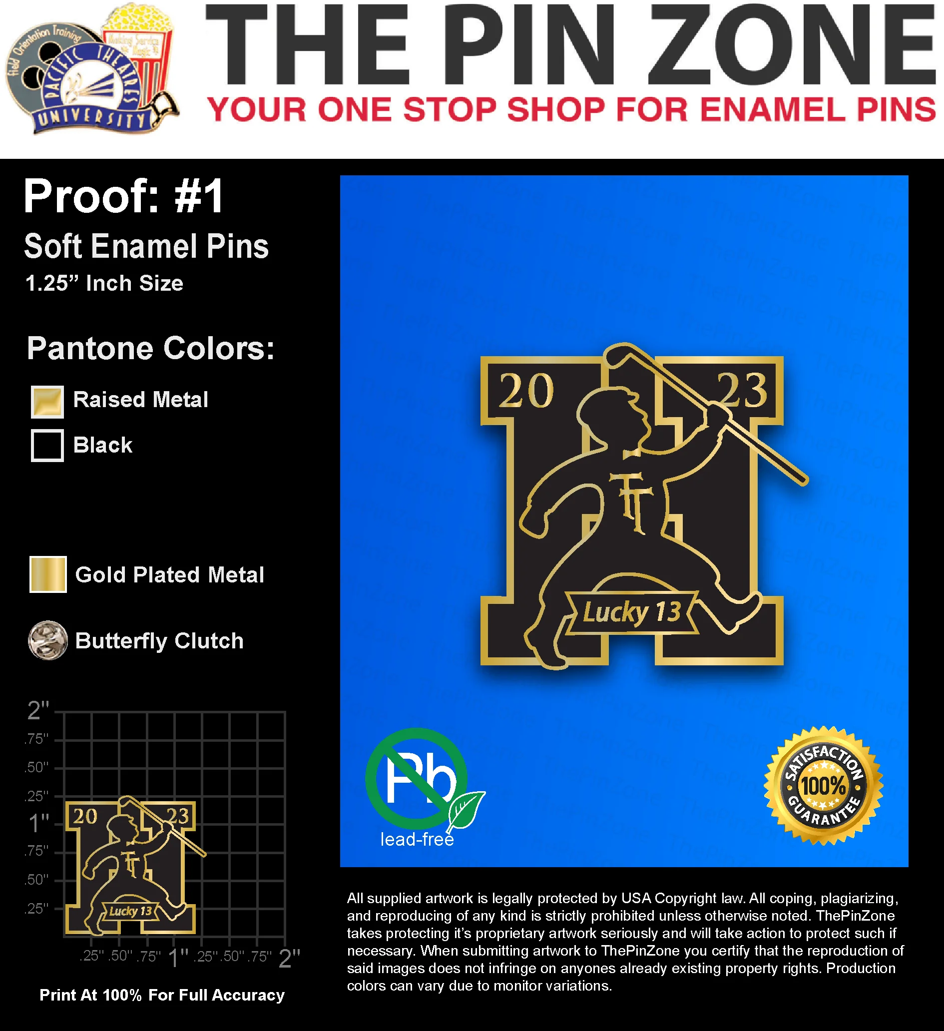 100 “LEITHA B” LAPEL PINS: PROOF #1