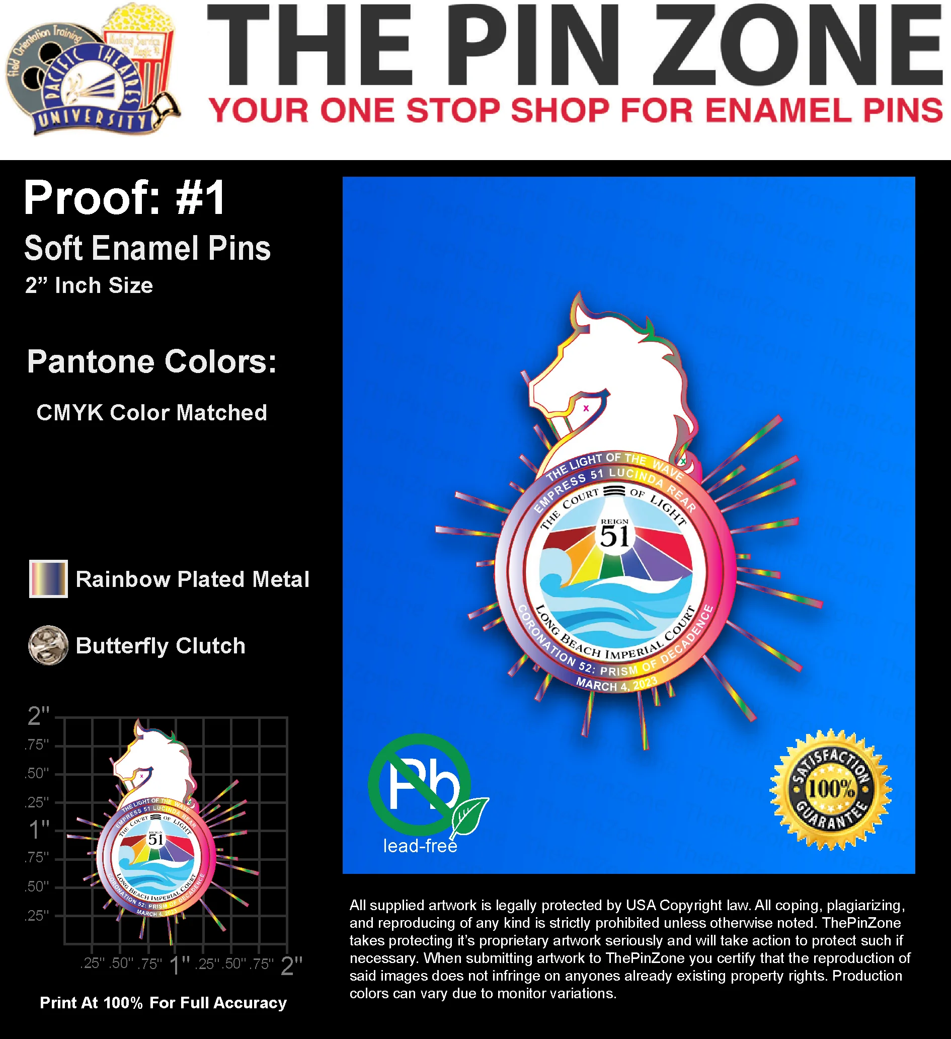 500 “LUCINDA R” LAPEL PINS: PROOF #1