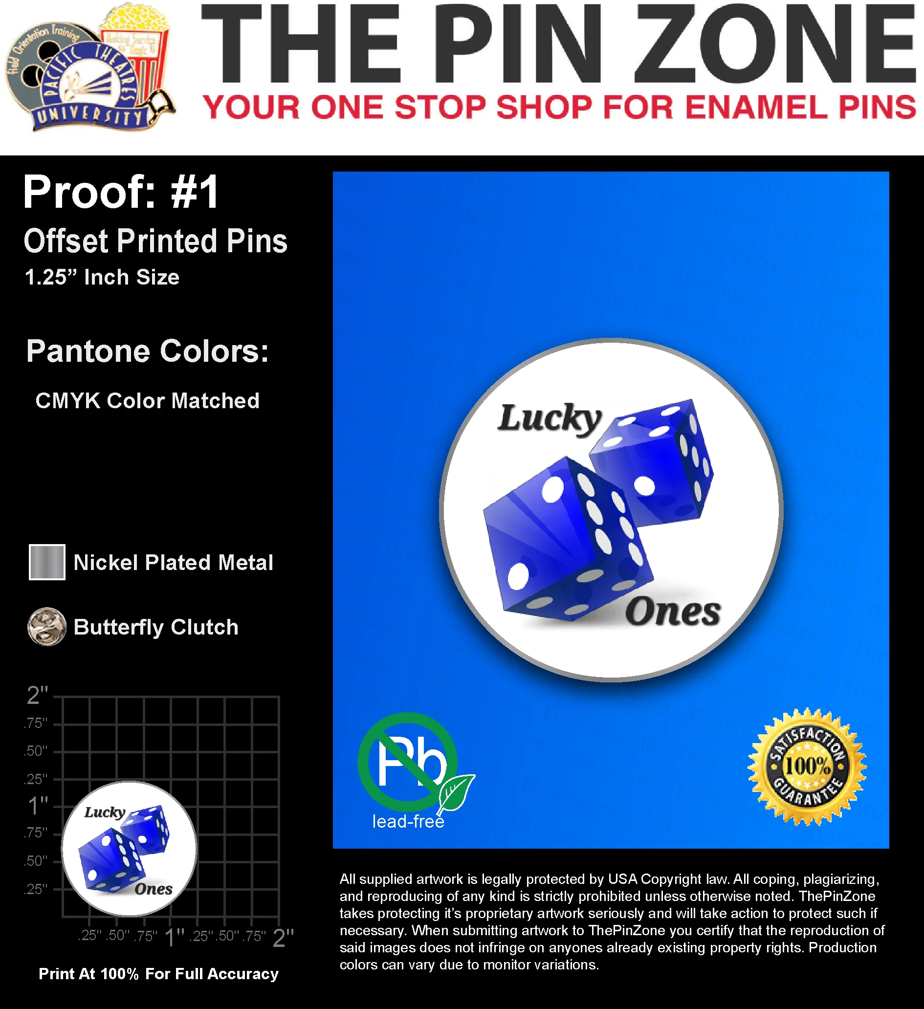 25 “MARK H” LAPEL PINS: PROOF #1