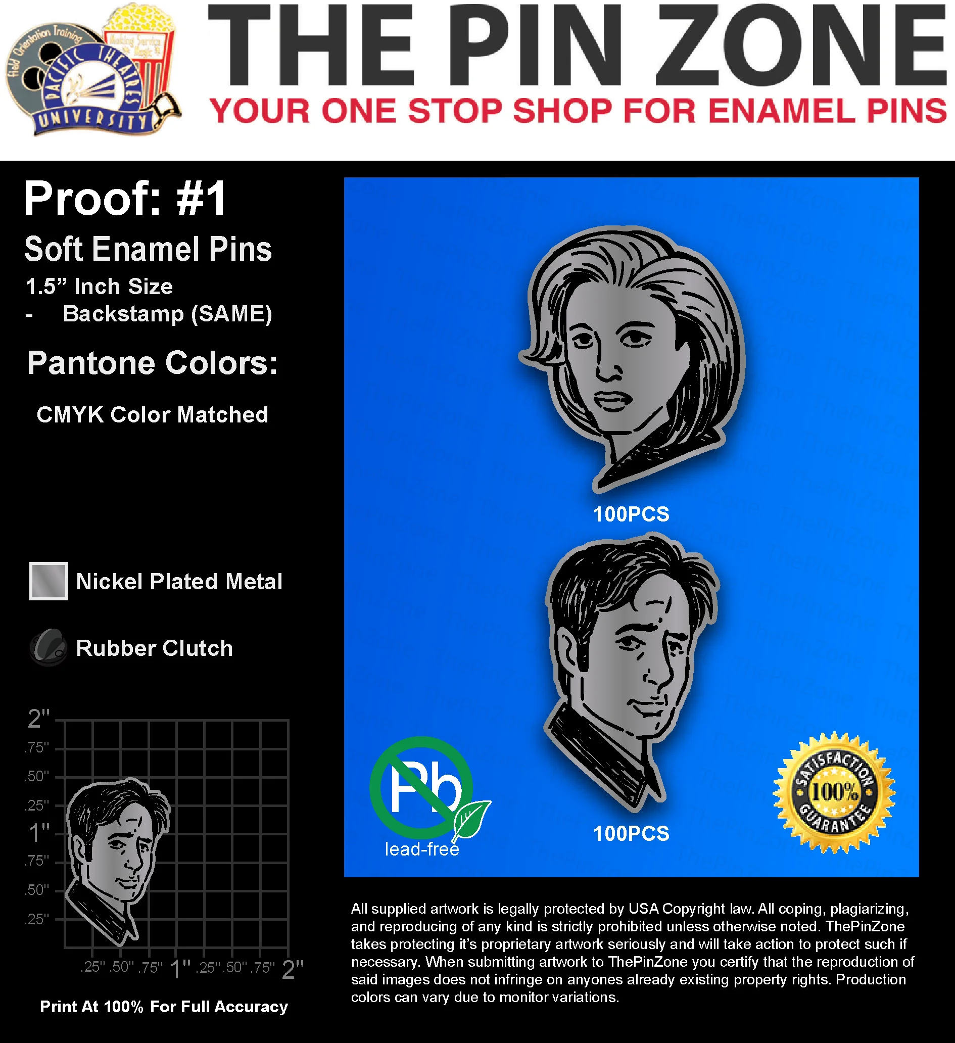 200 “MIRANDA D” LAPEL PINS: PROOF #1